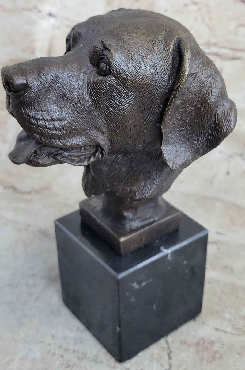 Signed Original Happy Labrador Puppy Dog Bust Marble Base Sculpture Statue Decor