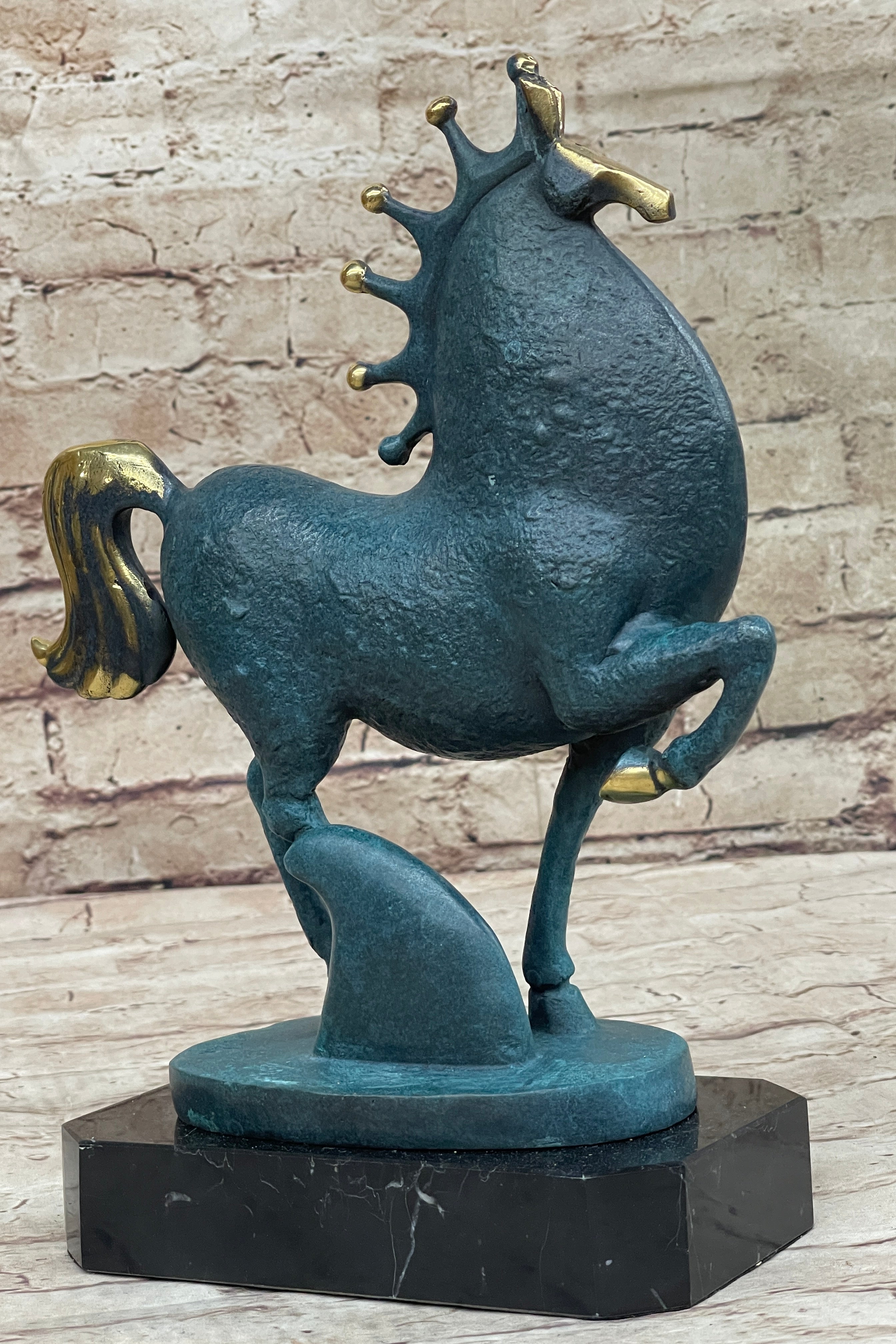 Abstract Modern Artwork Tang Horse Bronze Sculpture Marble Base Figurine Figure