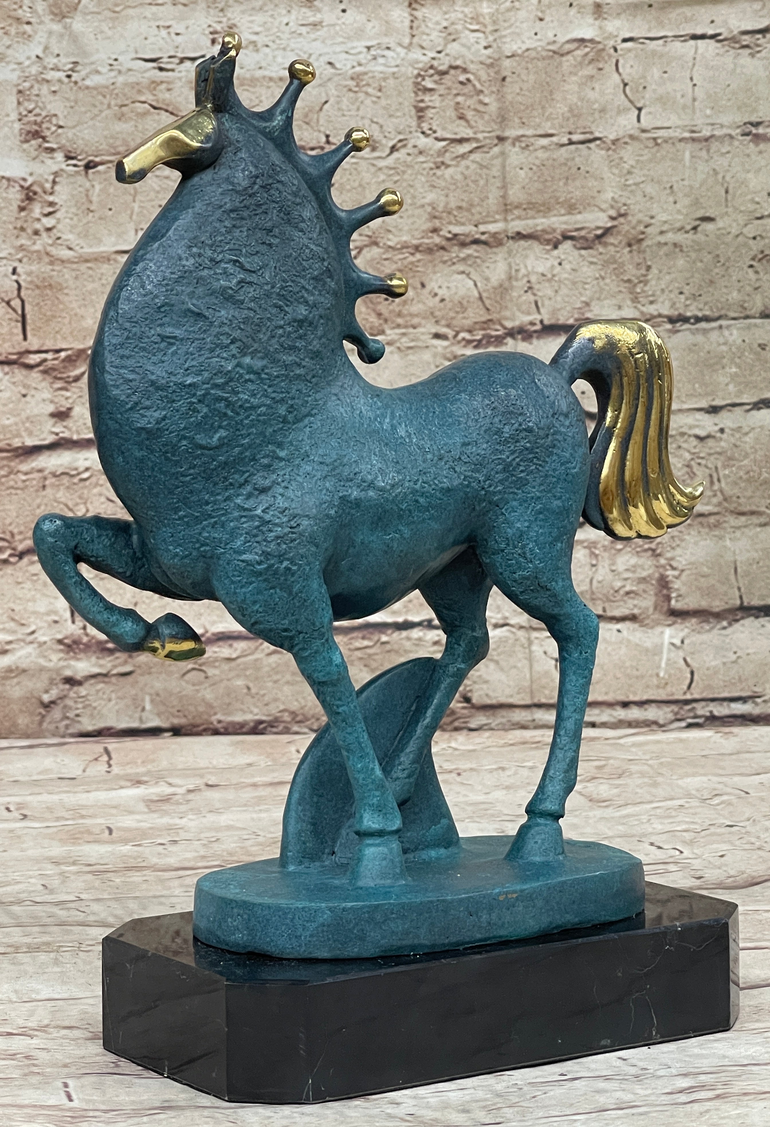 Abstract Modern Artwork Tang Horse Bronze Sculpture Marble Base Figurine Figure
