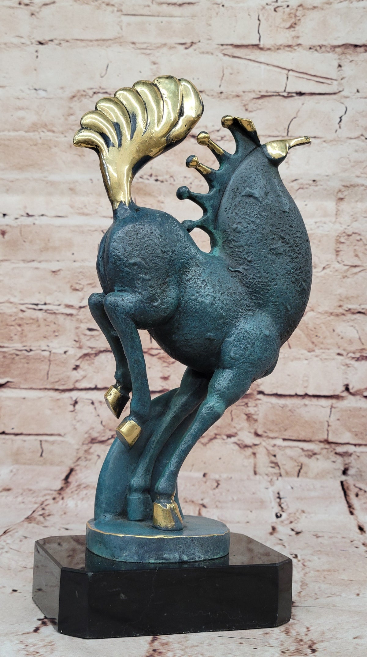 Rearing Horse Bronze Sculpture - Abstract Equestrian Wildlife Art Color Patina