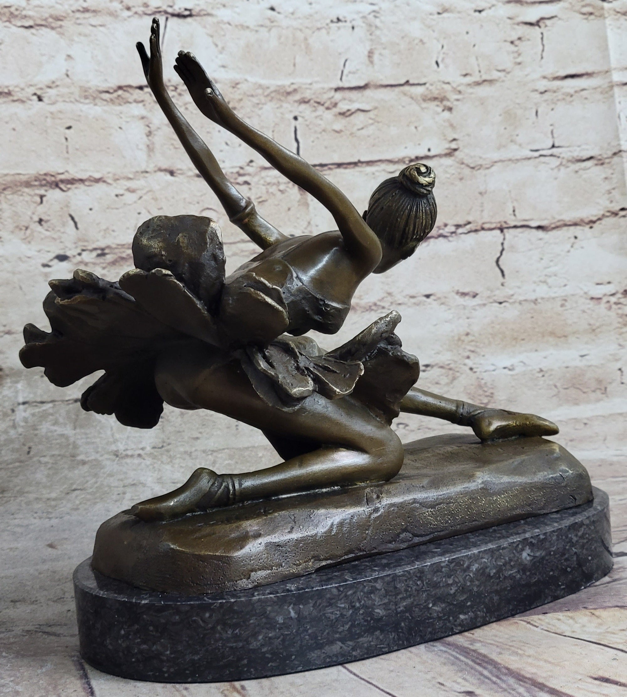 ORIGINAL BRONZE STATUE FREE AS BIRD BALLERINA DANCER ART DECO MARBLE FIGURINE NR