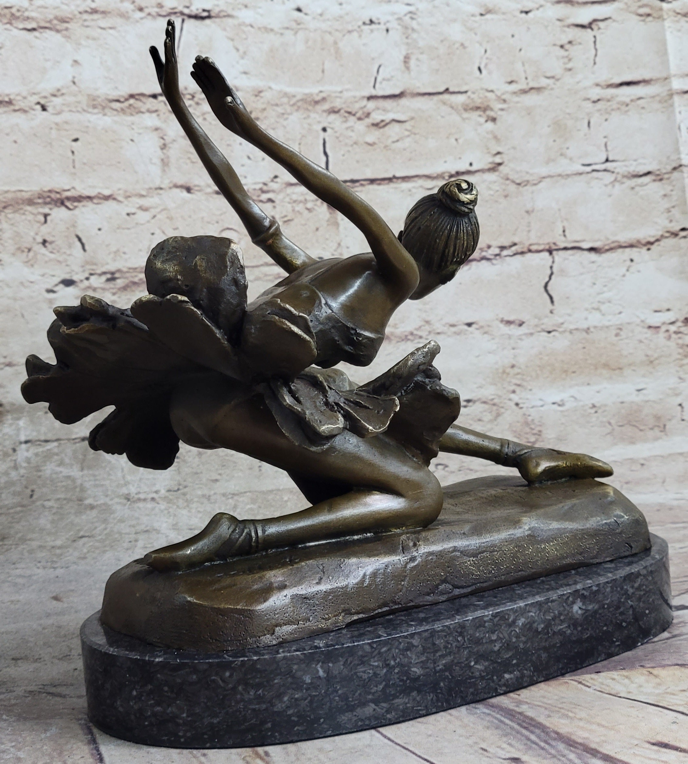 ORIGINAL BRONZE STATUE FREE AS BIRD BALLERINA DANCER ART DECO MARBLE FIGURINE NR