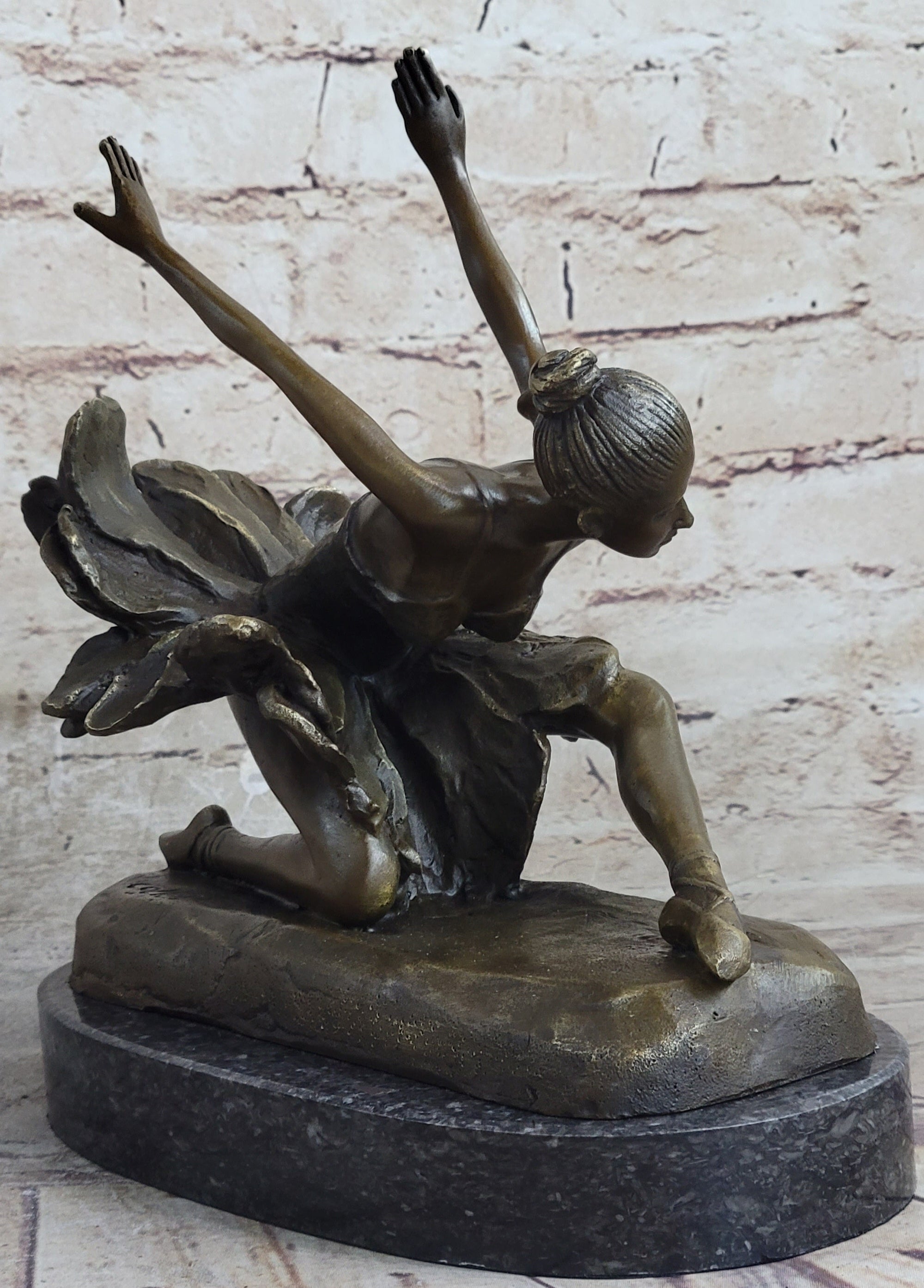 ORIGINAL BRONZE STATUE FREE AS BIRD BALLERINA DANCER ART DECO MARBLE FIGURINE NR