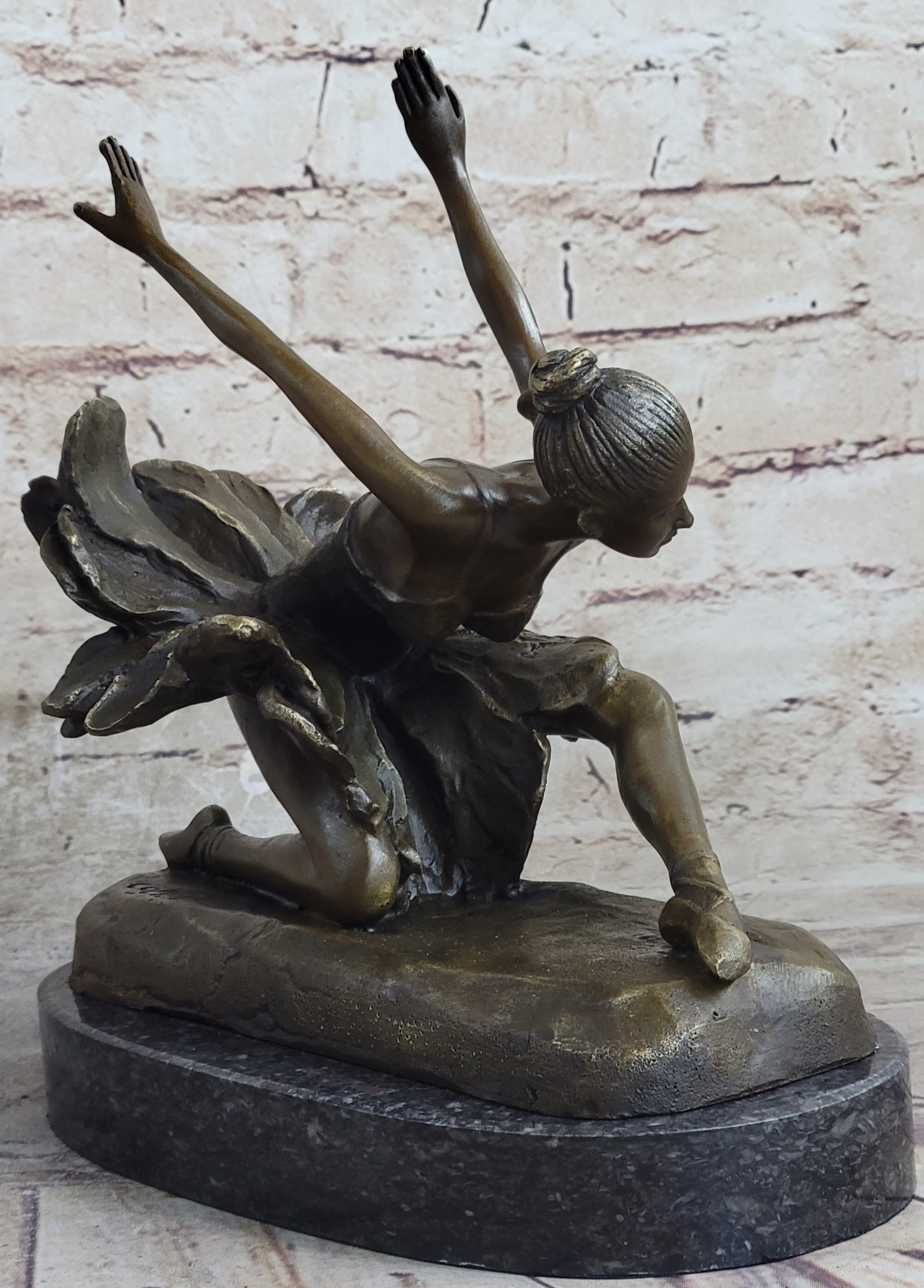 ORIGINAL BRONZE STATUE FREE AS BIRD BALLERINA DANCER ART DECO MARBLE FIGURINE NR