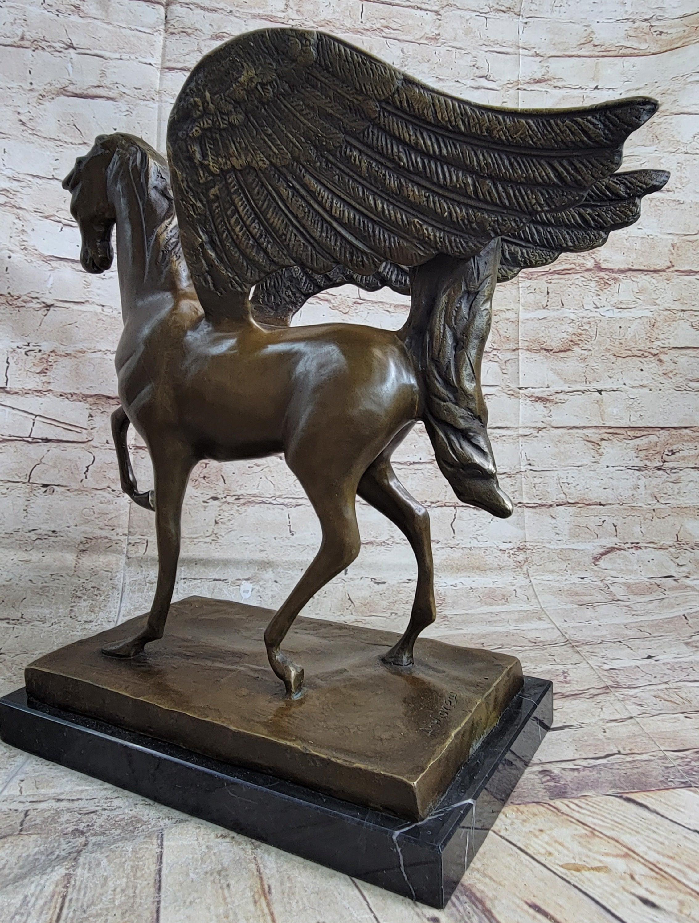 Pegasus Winged Horse Bronze Statue Sculpture Figure on Marble Base 16" x 16"