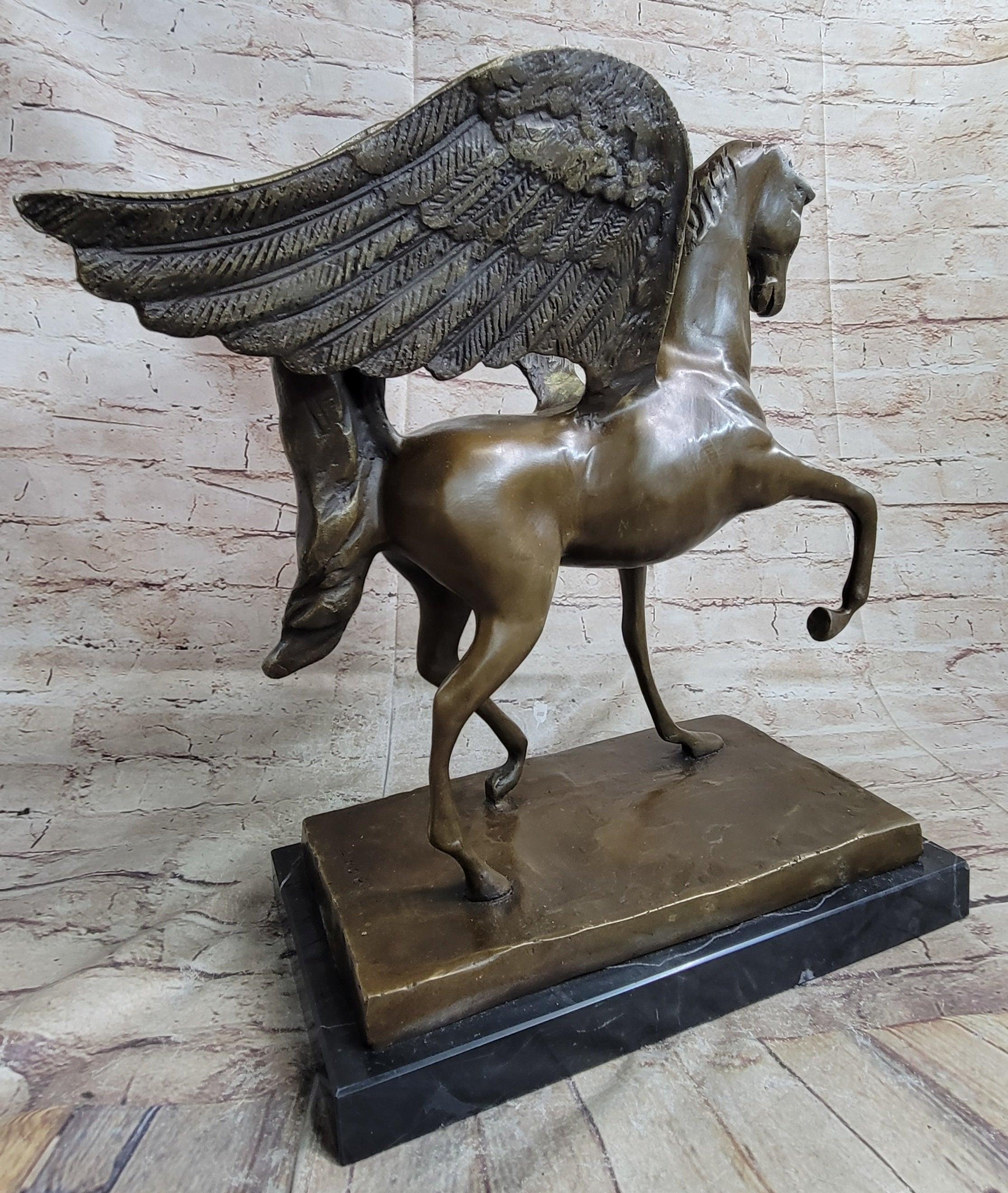 Pegasus Winged Horse Bronze Statue Sculpture Figure on Marble Base 16" x 16"
