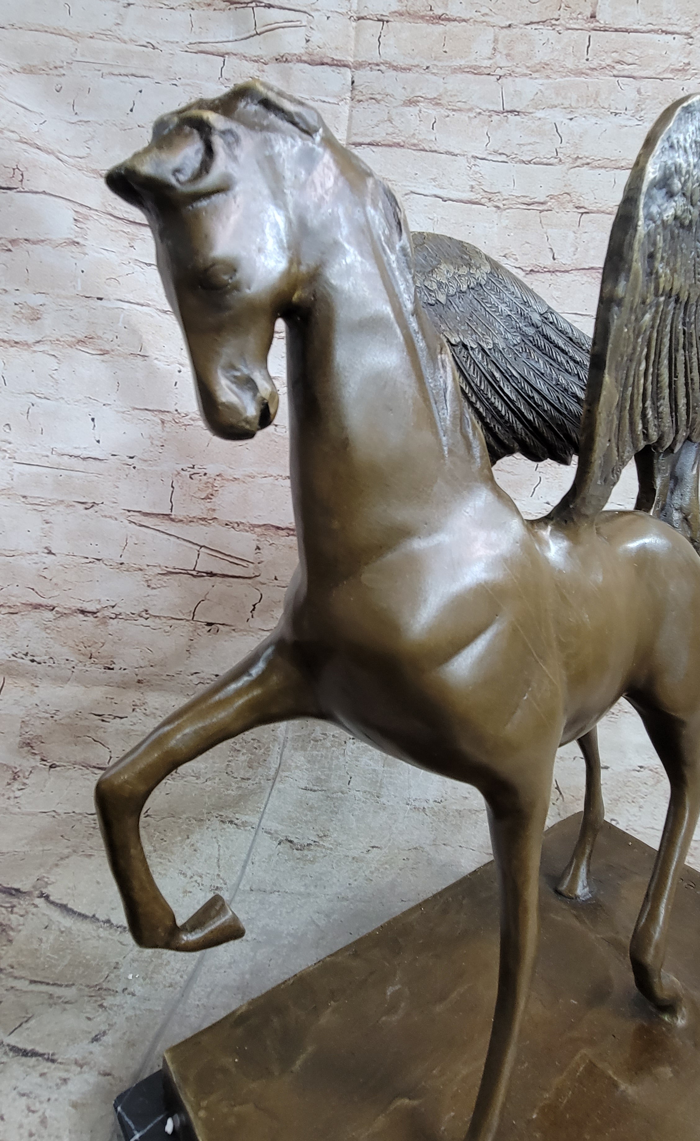 Pegasus Winged Horse Bronze Statue Sculpture Figure on Marble Base 16" x 16"