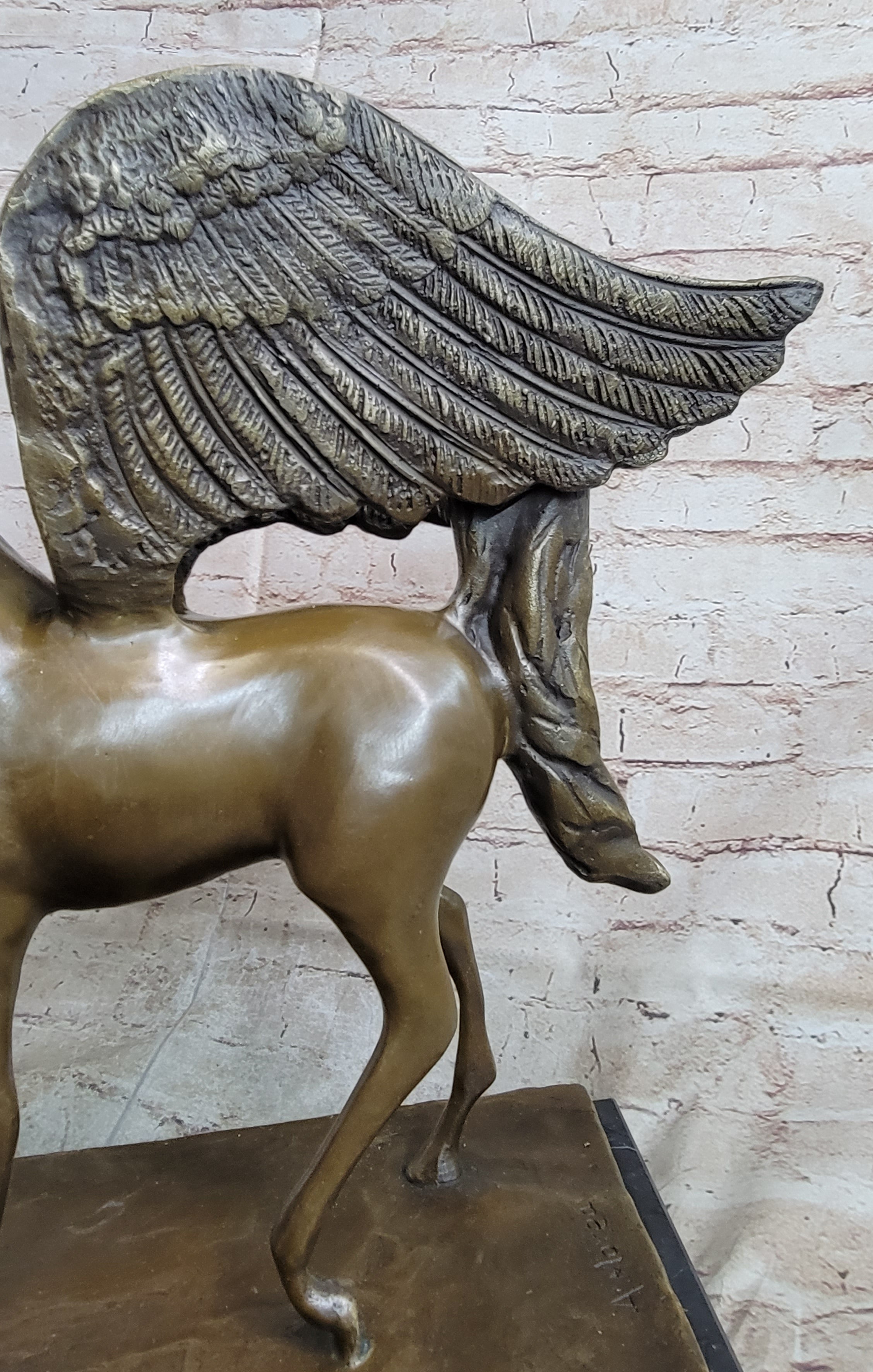 Pegasus Winged Horse Bronze Statue Sculpture Figure on Marble Base 16" x 16"