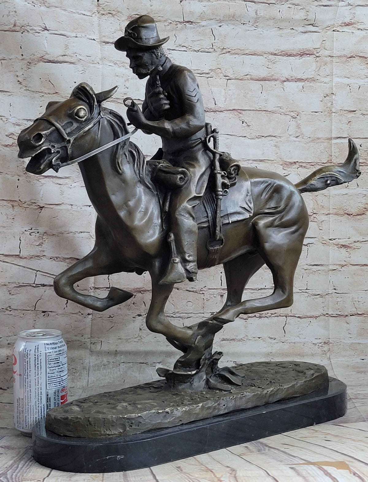 Large Remington Tribute 2  Cowboy and Horse w Gun Bronze Sculpture Marble Statue