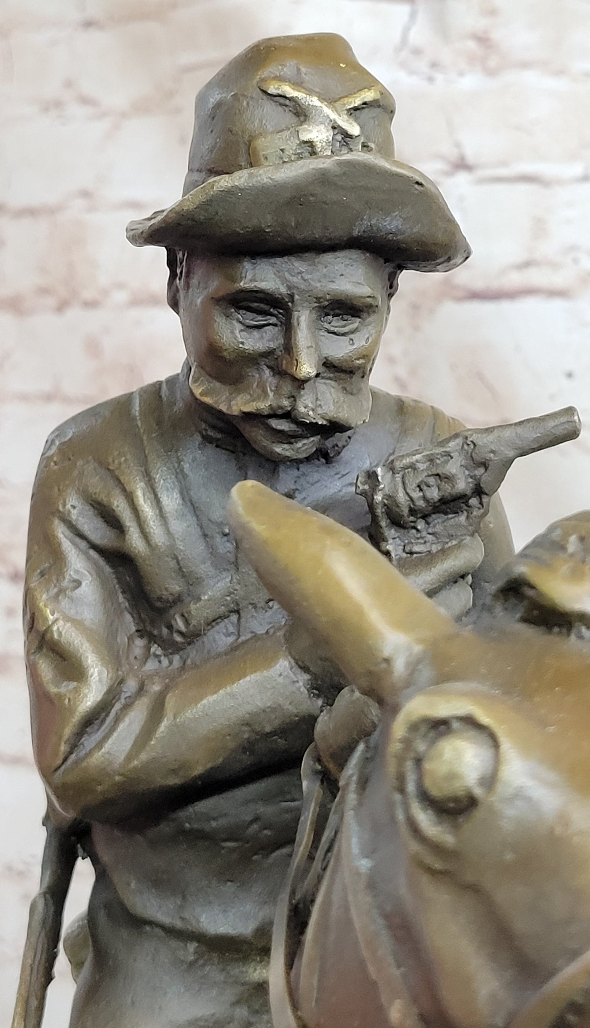 Large Remington Tribute 2  Cowboy and Horse w Gun Bronze Sculpture Marble Statue