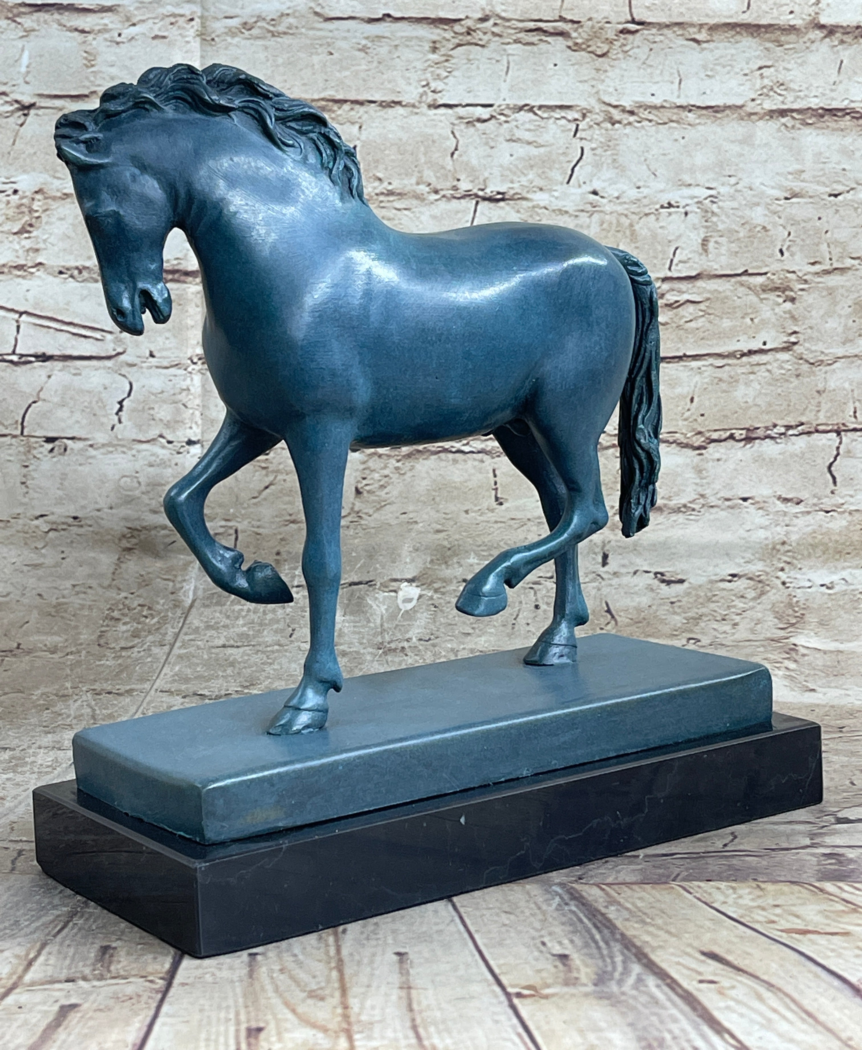 Hot Cast Bronze Chinese Tang Horse Green Blue Patina Sculpture Statue Figure