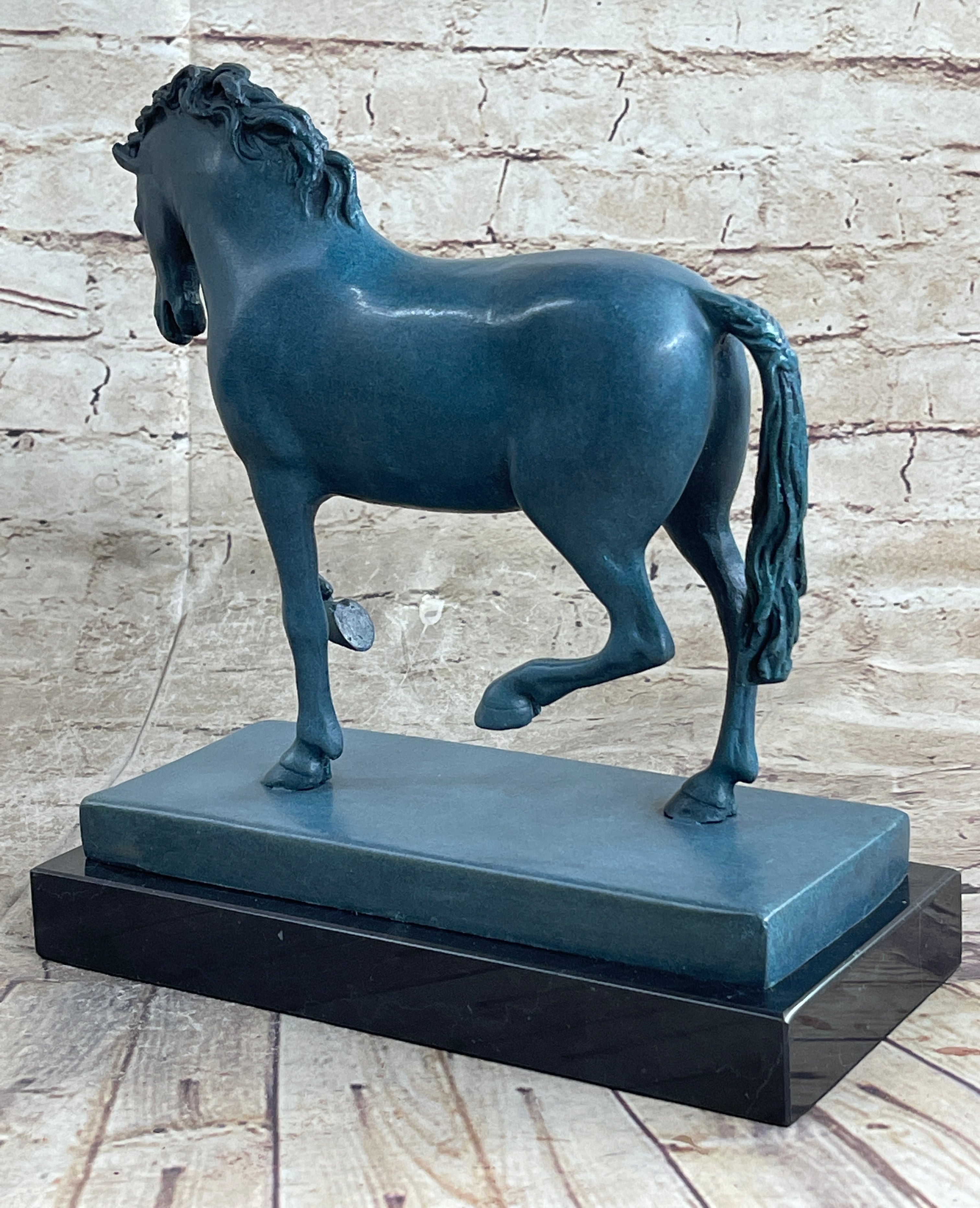 Hot Cast Bronze Chinese Tang Horse Green Blue Patina Sculpture Statue Figure