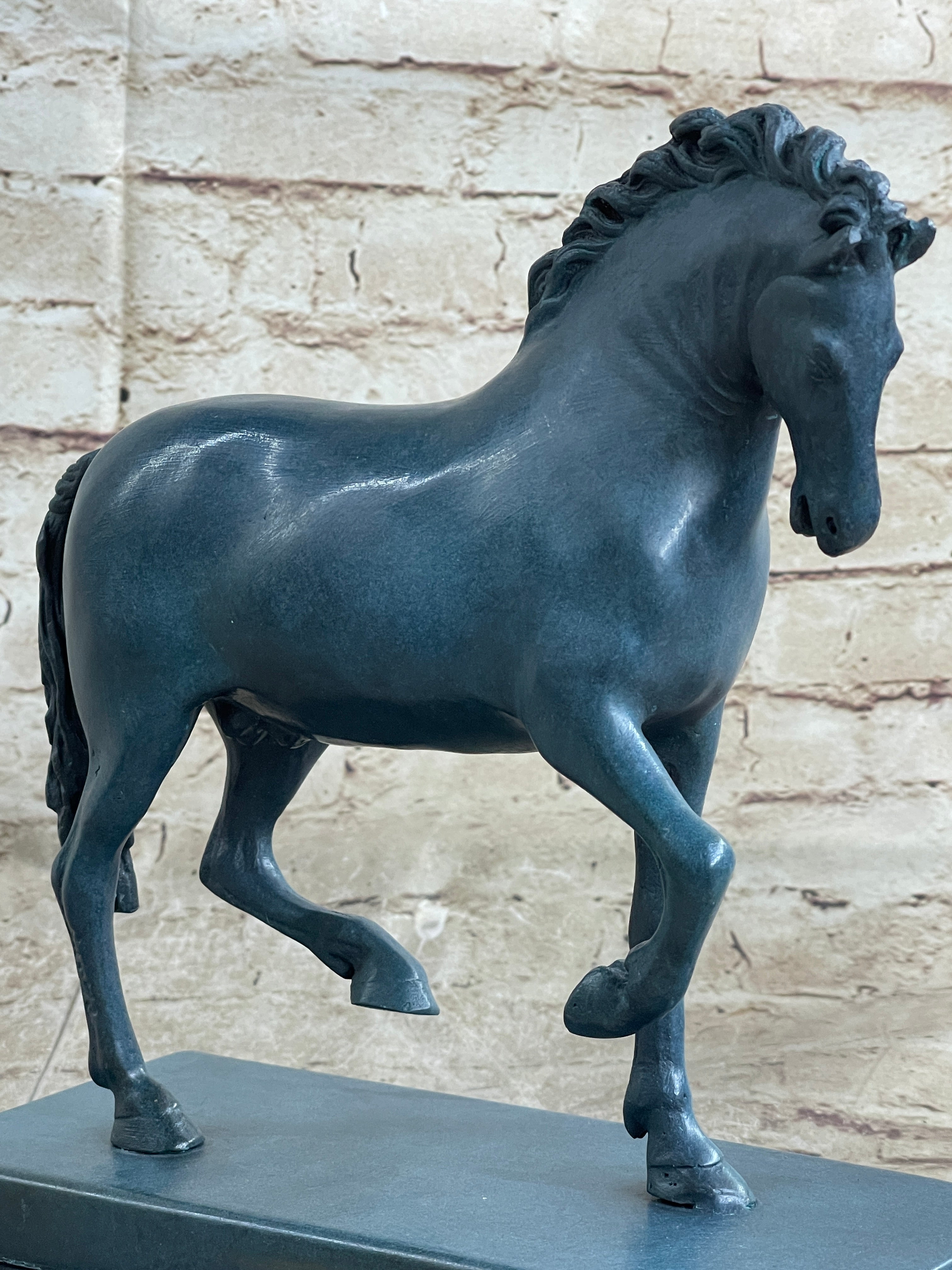 Hot Cast Bronze Chinese Tang Horse Green Blue Patina Sculpture Statue Figure