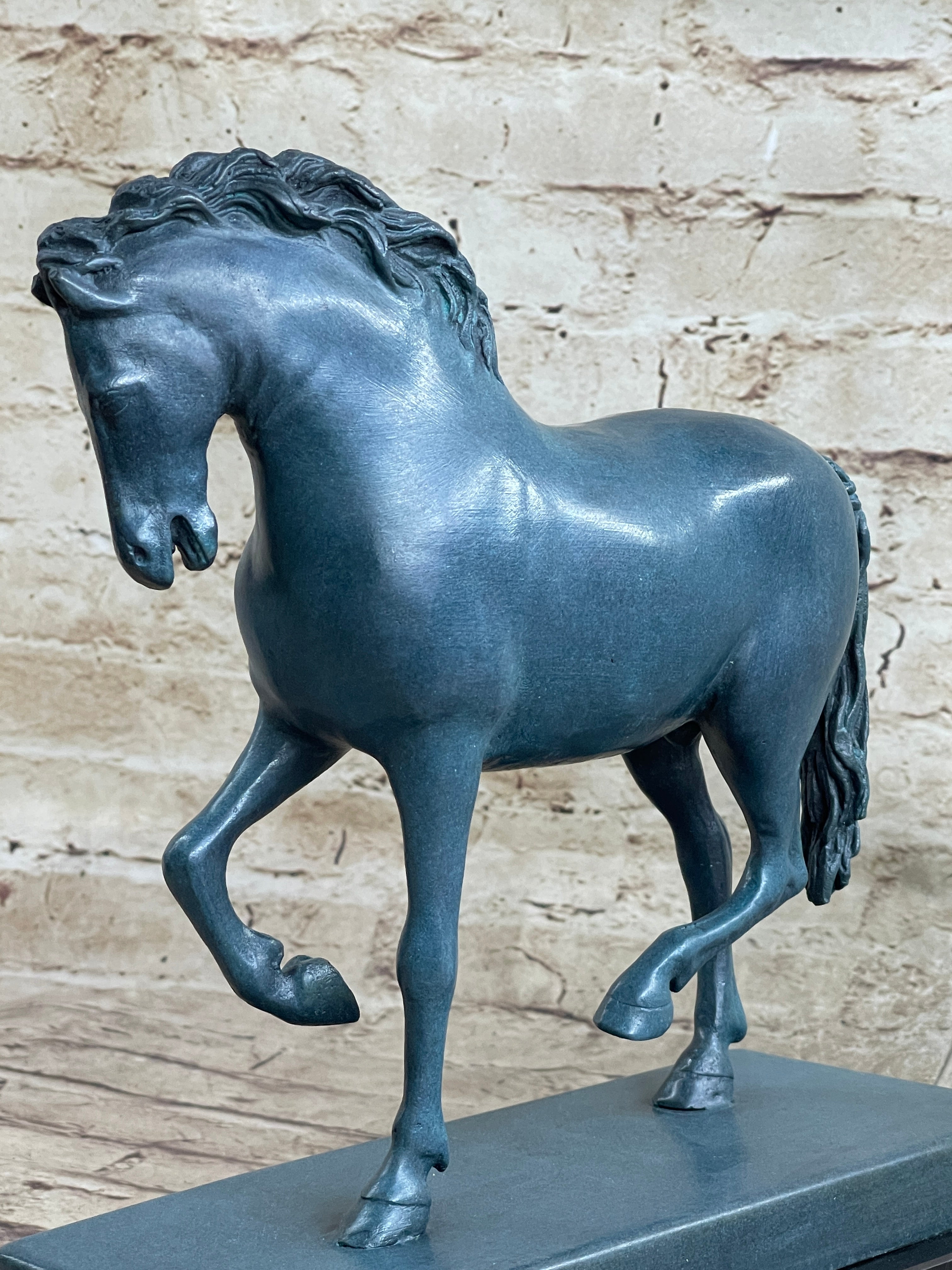 Hot Cast Bronze Chinese Tang Horse Green Blue Patina Sculpture Statue Figure