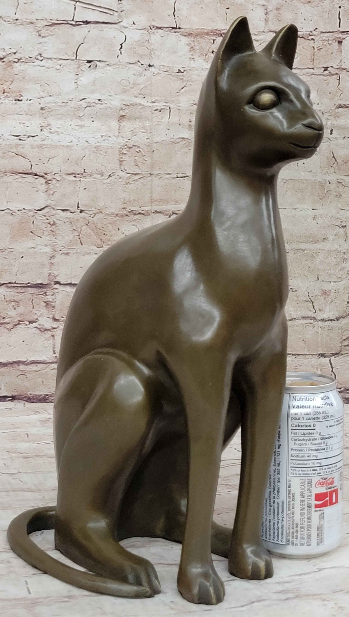 Hot Cast Bronze Metal Sitting Cat Sculpture Statue Figure Feline Collectible Art