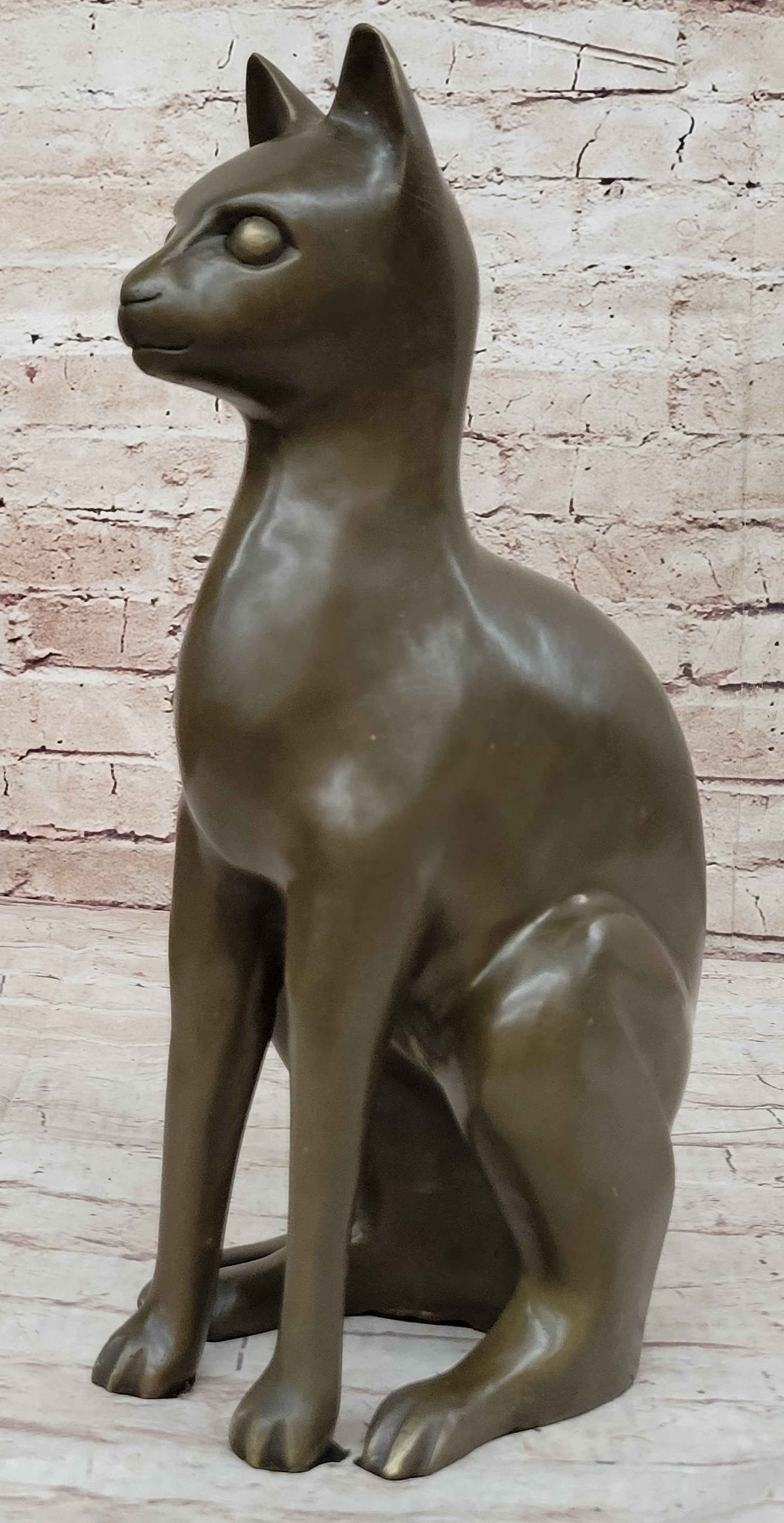 Hot Cast Bronze Metal Sitting Cat Sculpture Statue Figure Feline Collectible Art