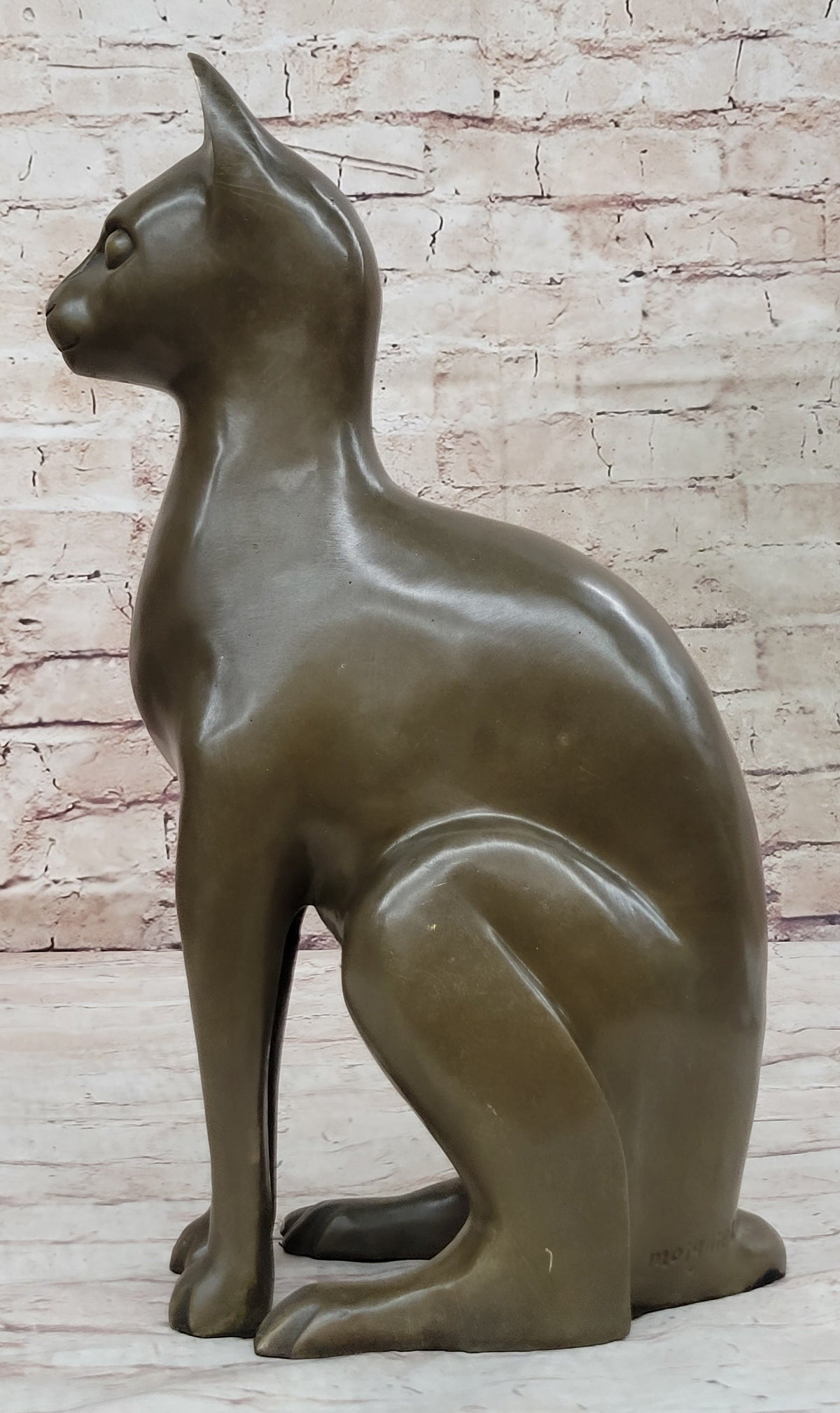 Hot Cast Bronze Metal Sitting Cat Sculpture Statue Figure Feline Collectible Art