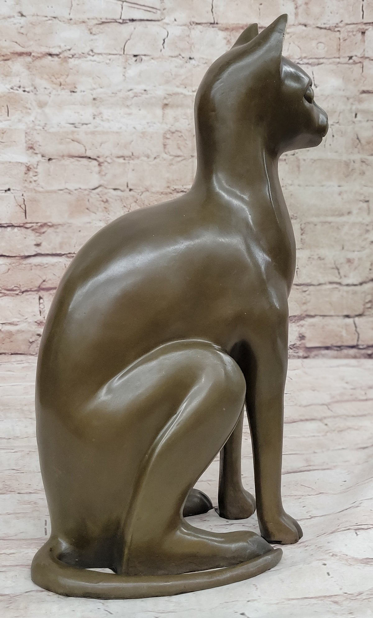 Hot Cast Bronze Metal Sitting Cat Sculpture Statue Figure Feline Collectible Art