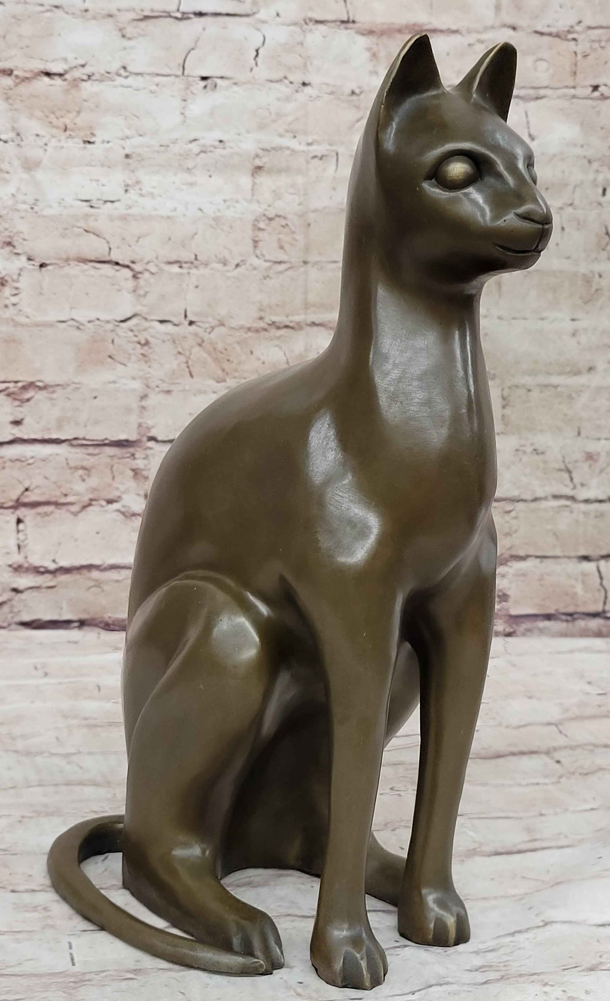 Hot Cast Bronze Metal Sitting Cat Sculpture Statue Figure Feline Collectible Art