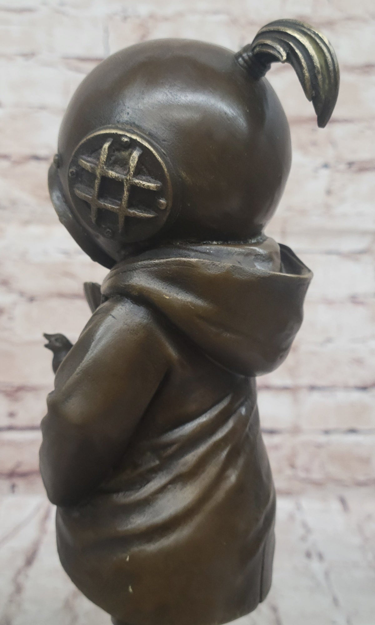 Space Girl and Bird after Banksy - Bronze Sculpture Statue on Marble Base