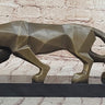 Geometric Modern Art Bronze Sculpture of a Lion Cougar Puma on Marble Base