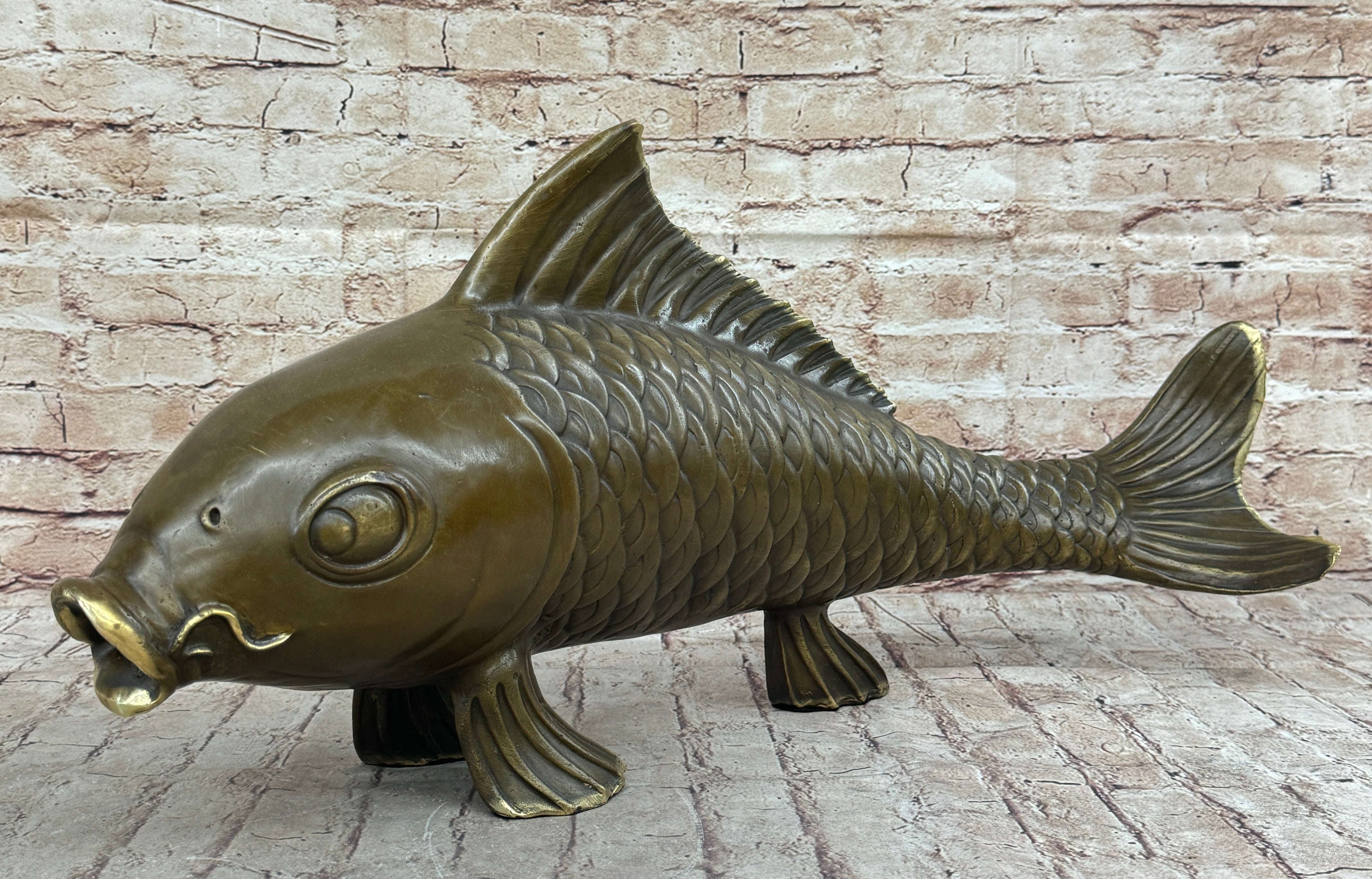 Hot Cast Bronze Metal Koi Carp Chinese Fish Sculpture Figure Signed Original Art