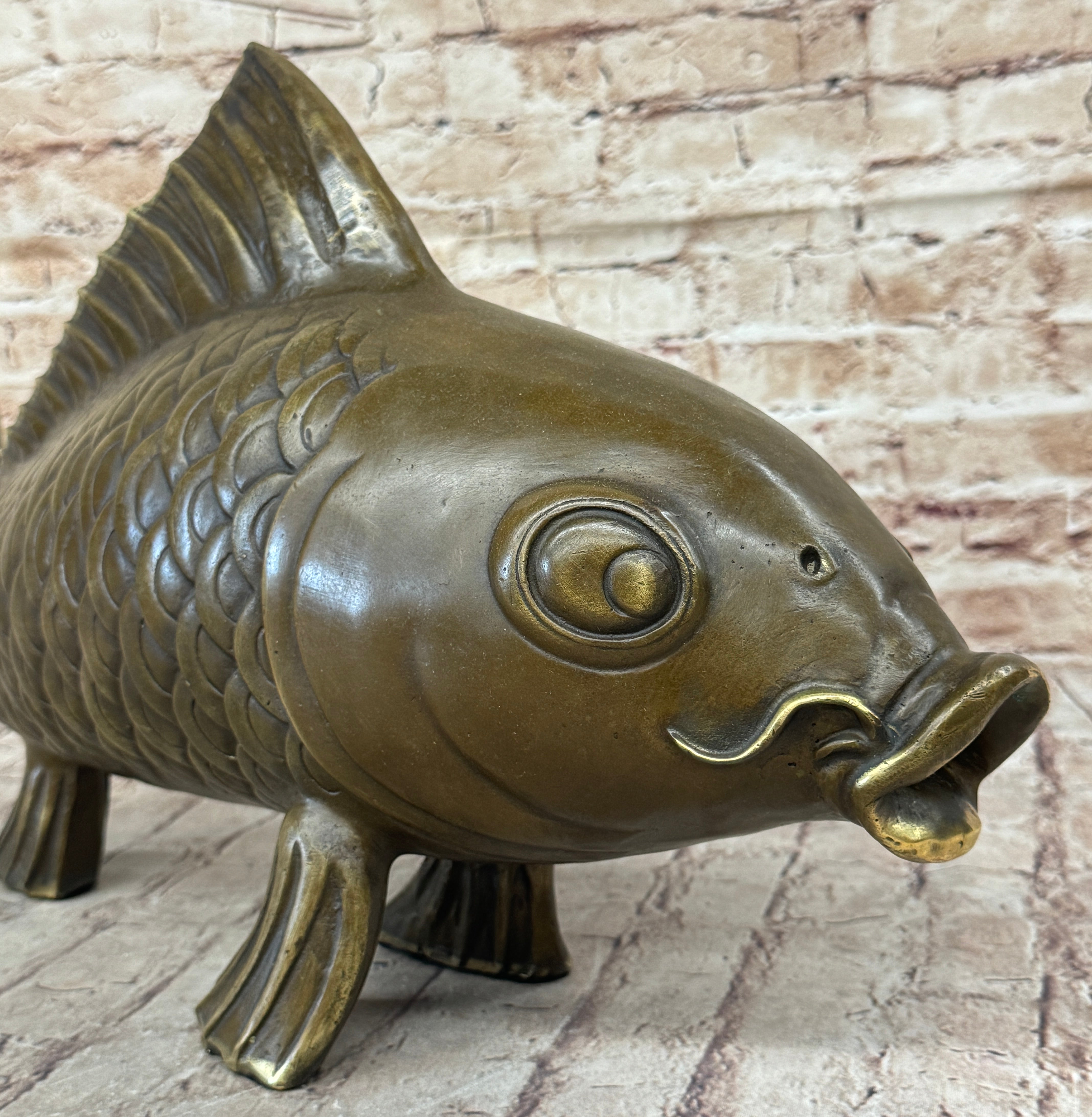 Hot Cast Bronze Metal Koi Carp Chinese Fish Sculpture Figure Signed Original Art