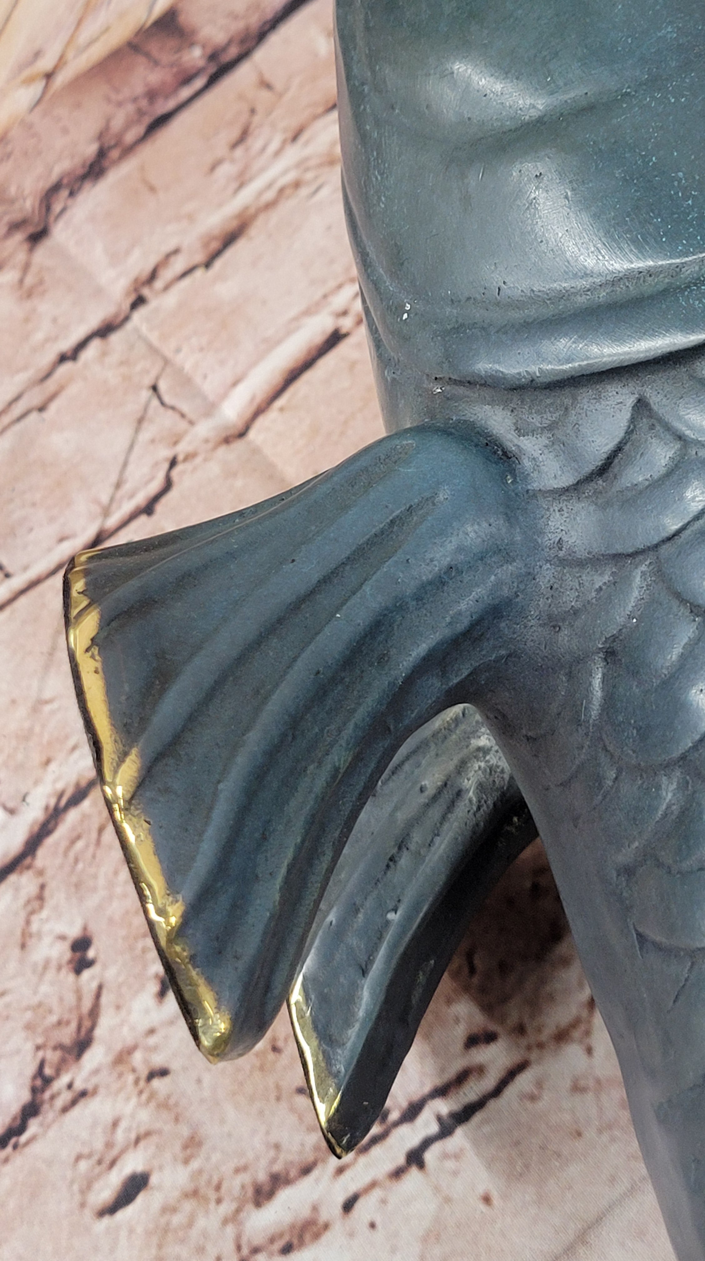 Bronze Koi Fish Sculpture; Large Decorative Asian-Inspired Art Piece with Gold Accents