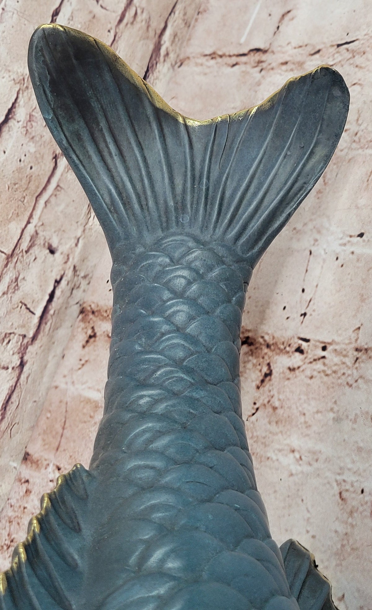 Bronze Koi Fish Sculpture; Large Decorative Asian-Inspired Art Piece with Gold Accents