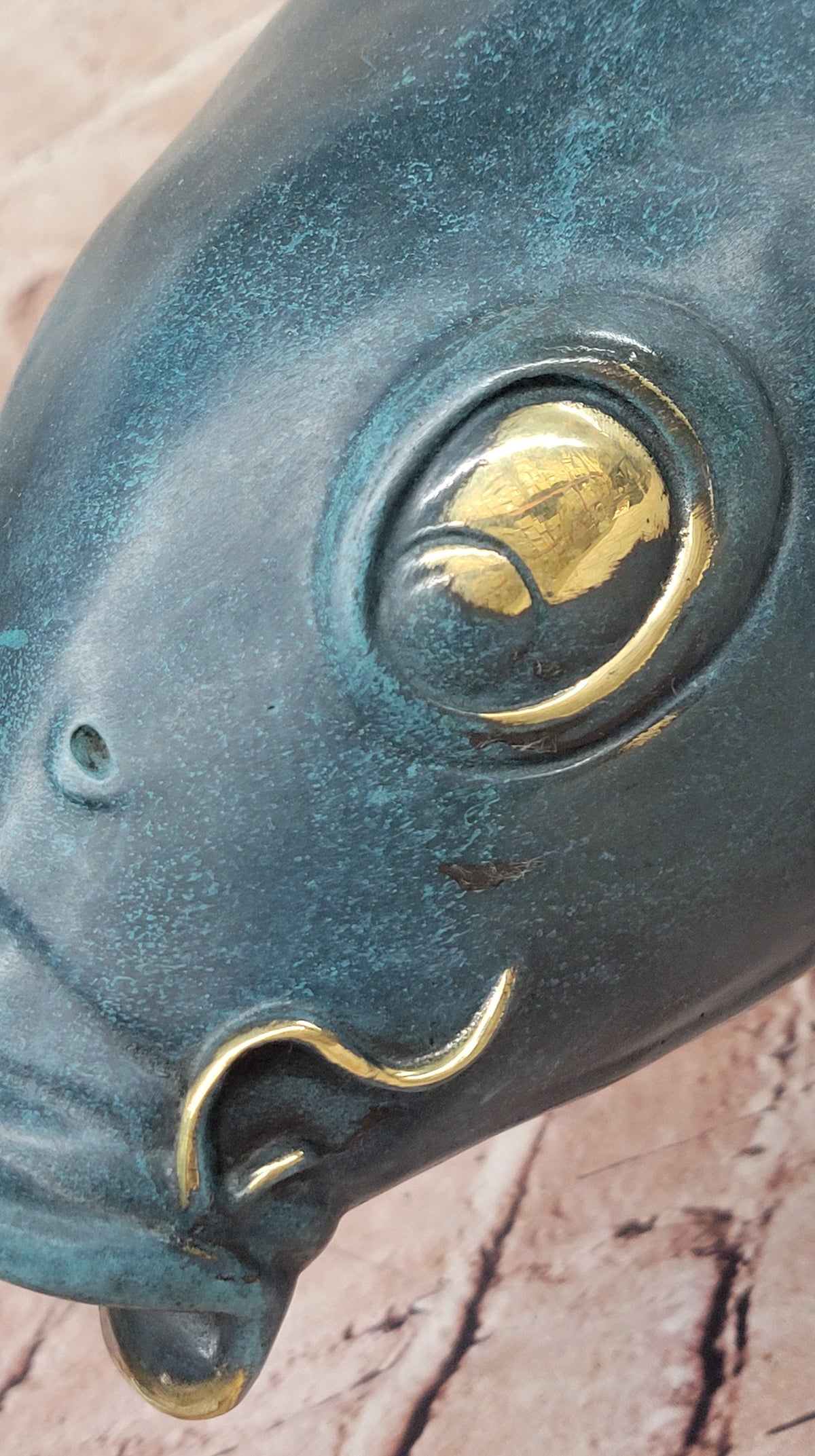 Bronze Koi Fish Sculpture; Large Decorative Asian-Inspired Art Piece with Gold Accents