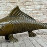 Hot Cast Bronze Metal Koi Carp Chinese Fish Sculpture Figure Signed Original Art