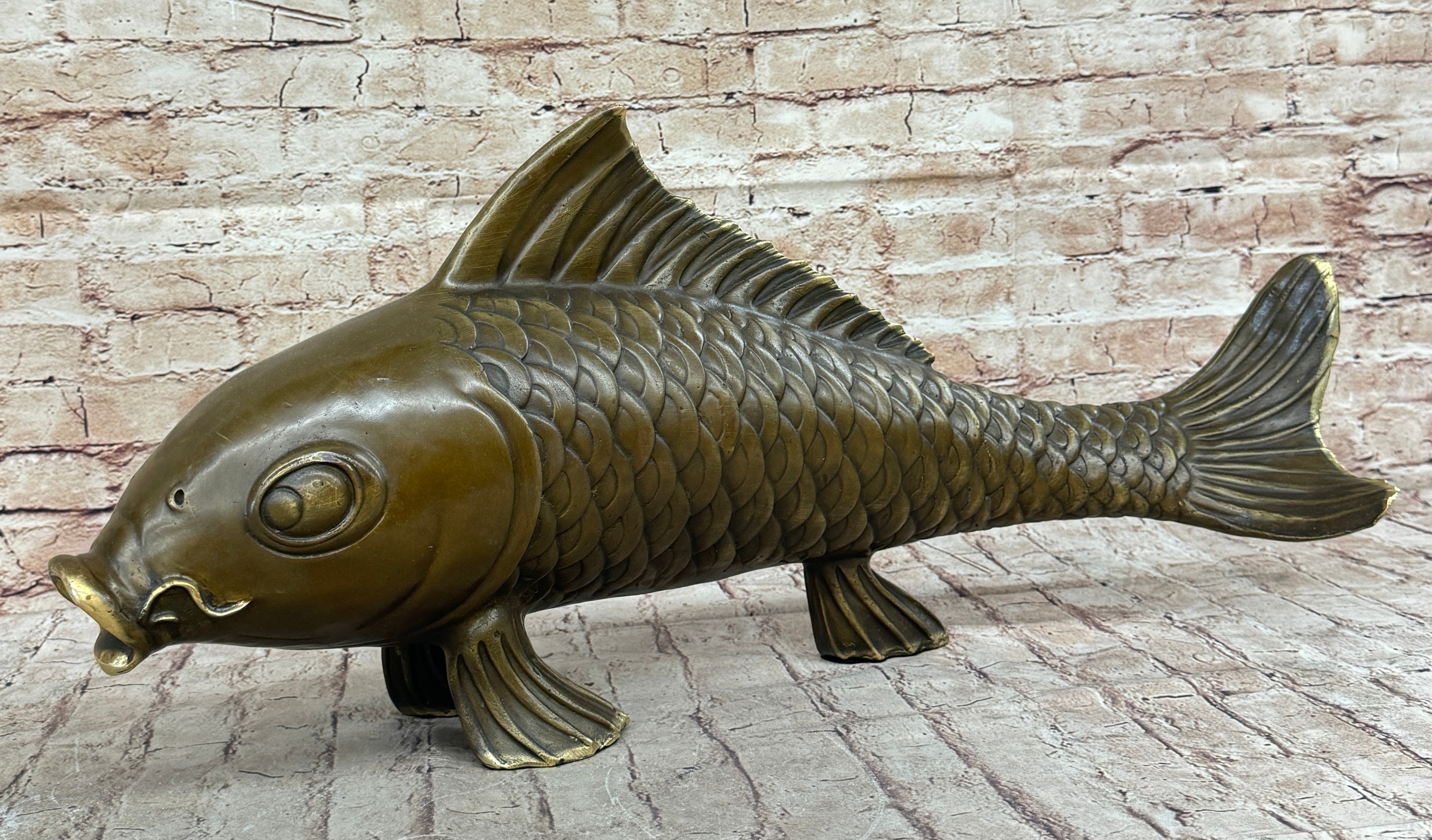 Hot Cast Bronze Metal Koi Carp Chinese Fish Sculpture Figure Signed Original Art