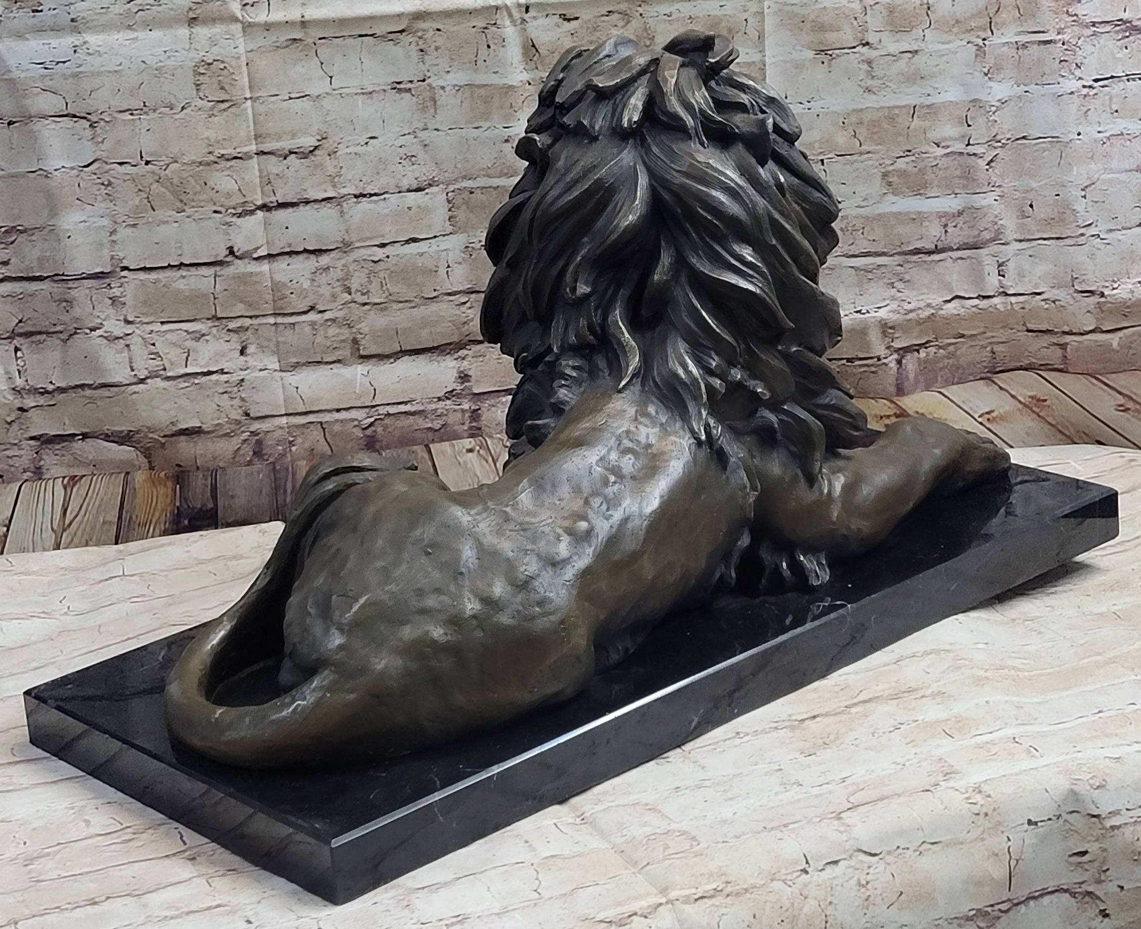Hot Cast Bronze Guardian Lion on Marble Base after Antoine Barye