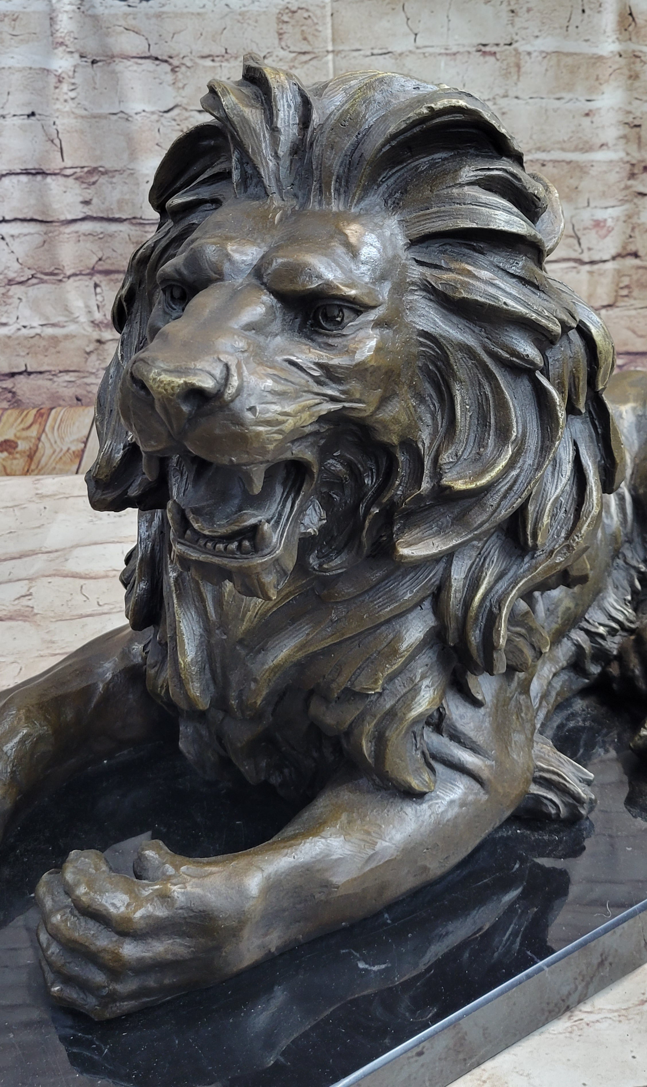 Hot Cast Bronze Guardian Lion on Marble Base after Antoine Barye