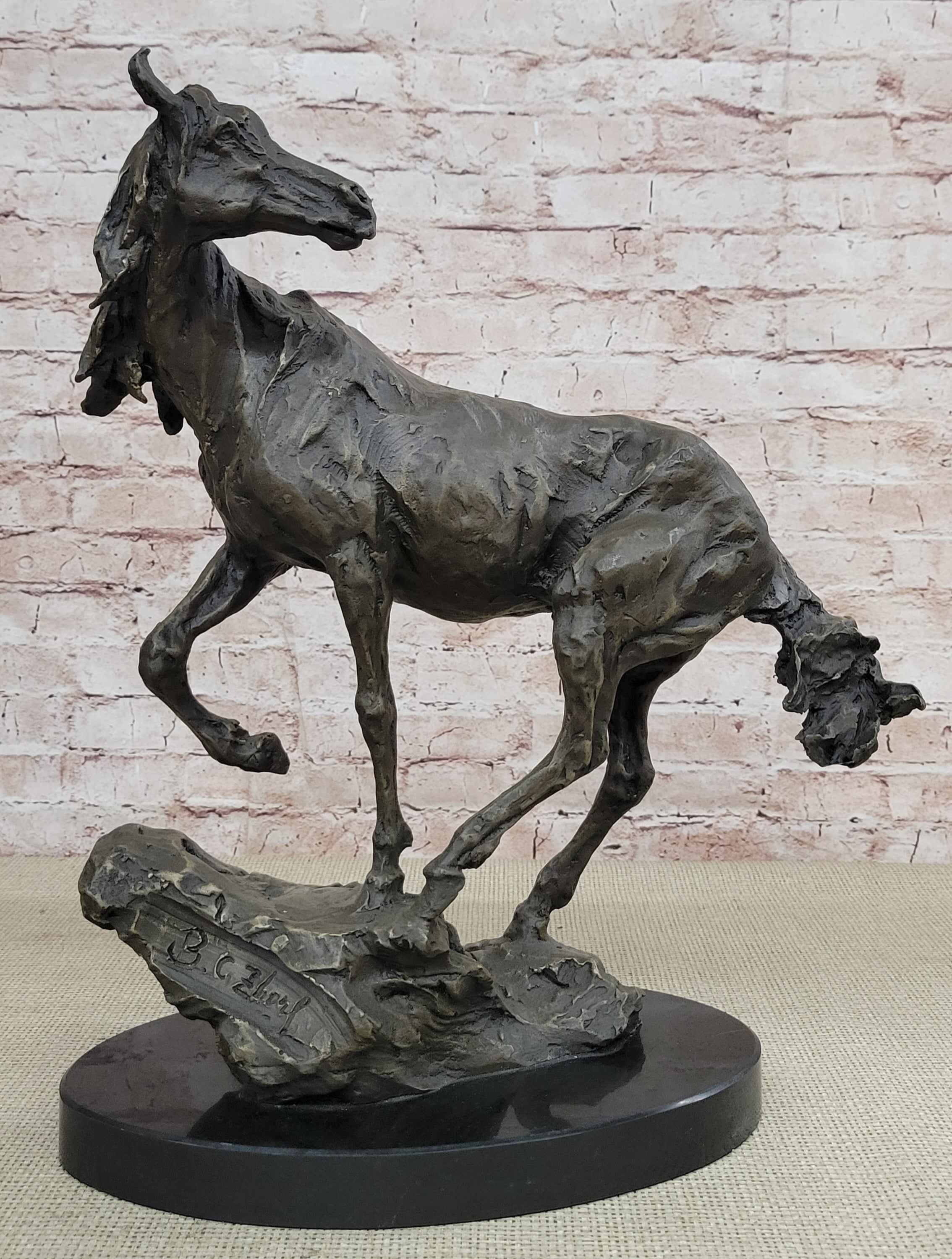 Wild Horse Bronze Statue Sculpture Figure Crude Style 17.5" x 16.5"