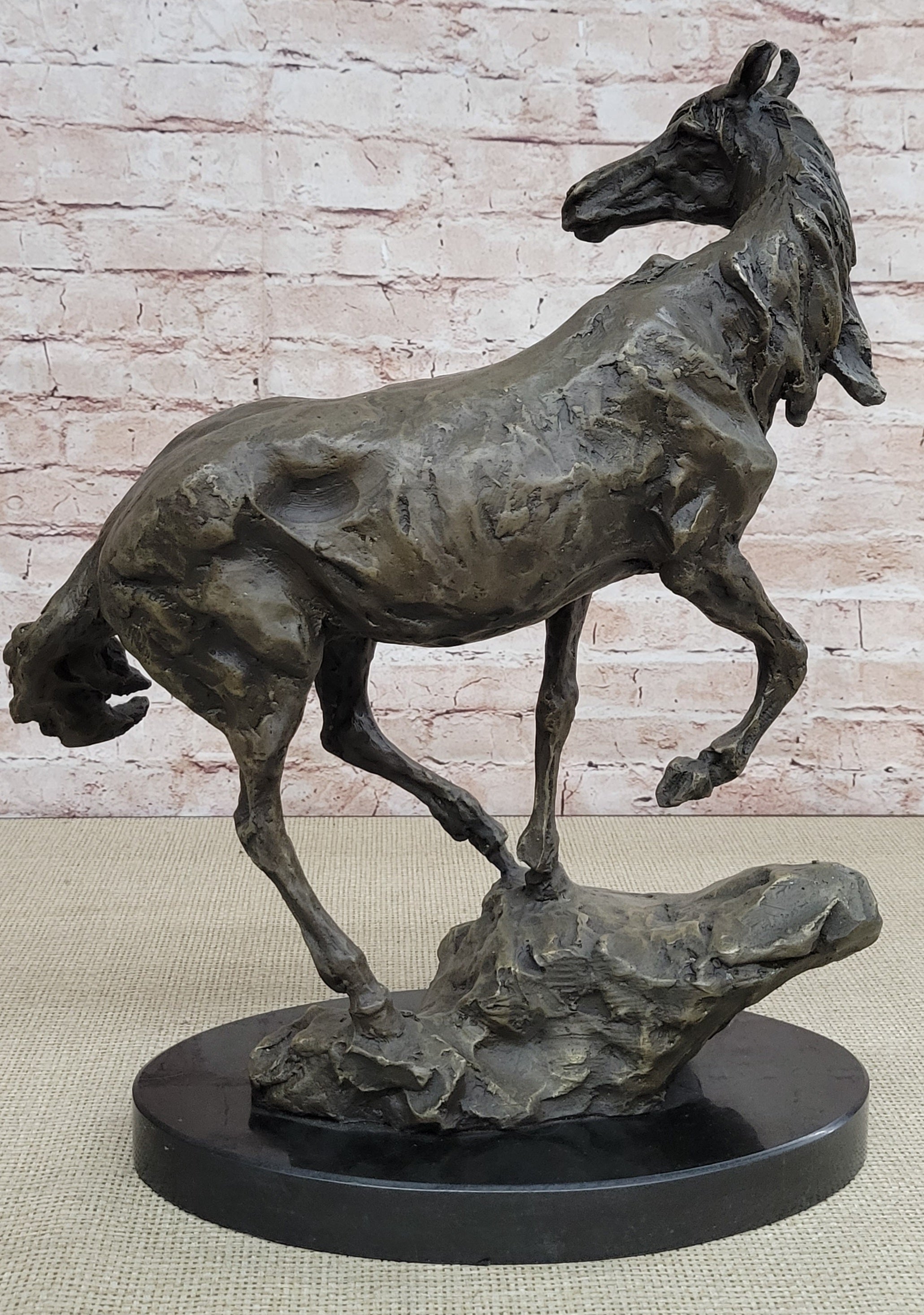 Wild Horse Bronze Statue Sculpture Figure Crude Style 17.5" x 16.5"