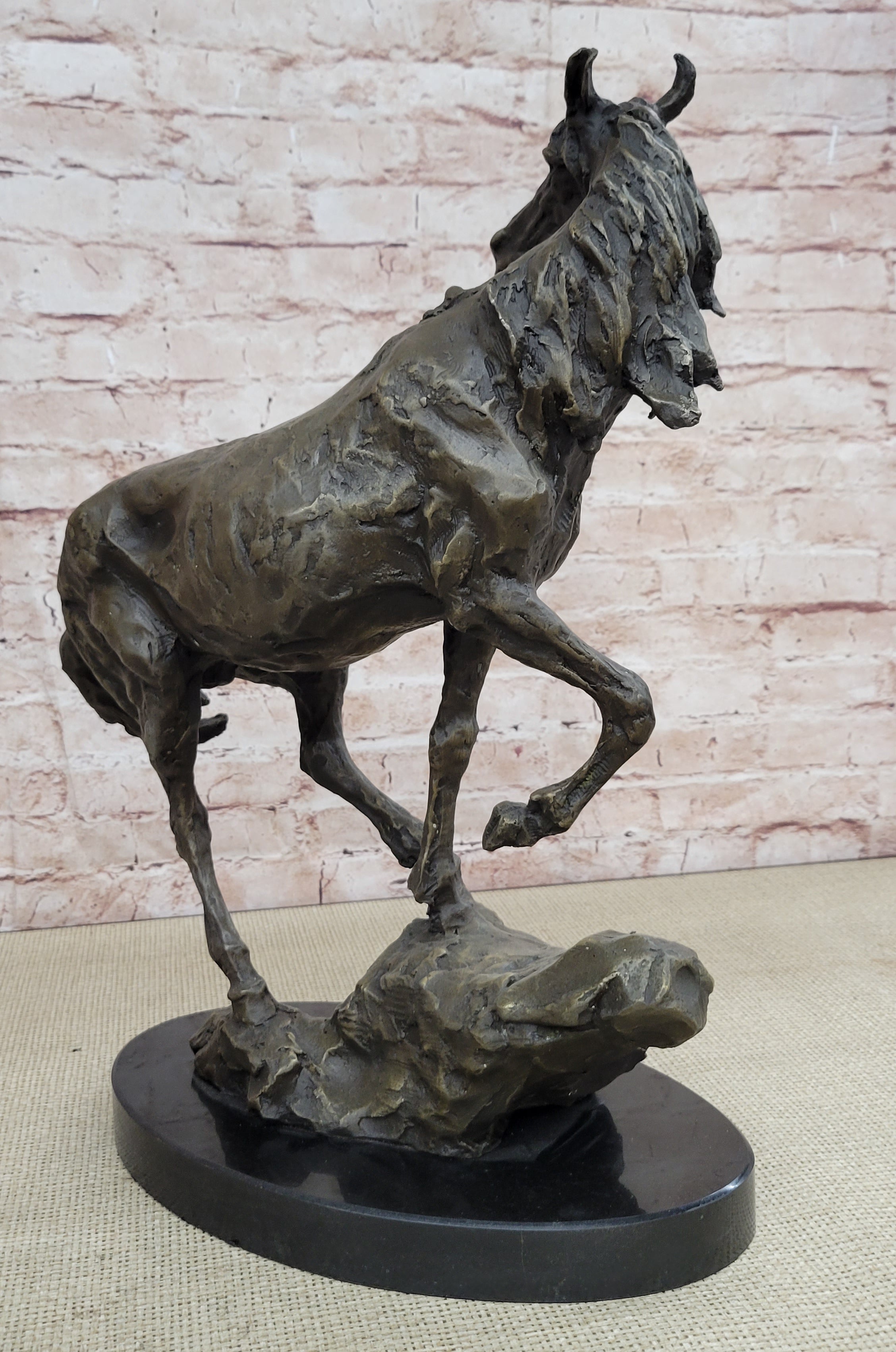 Wild Horse Bronze Statue Sculpture Figure Crude Style 17.5" x 16.5"