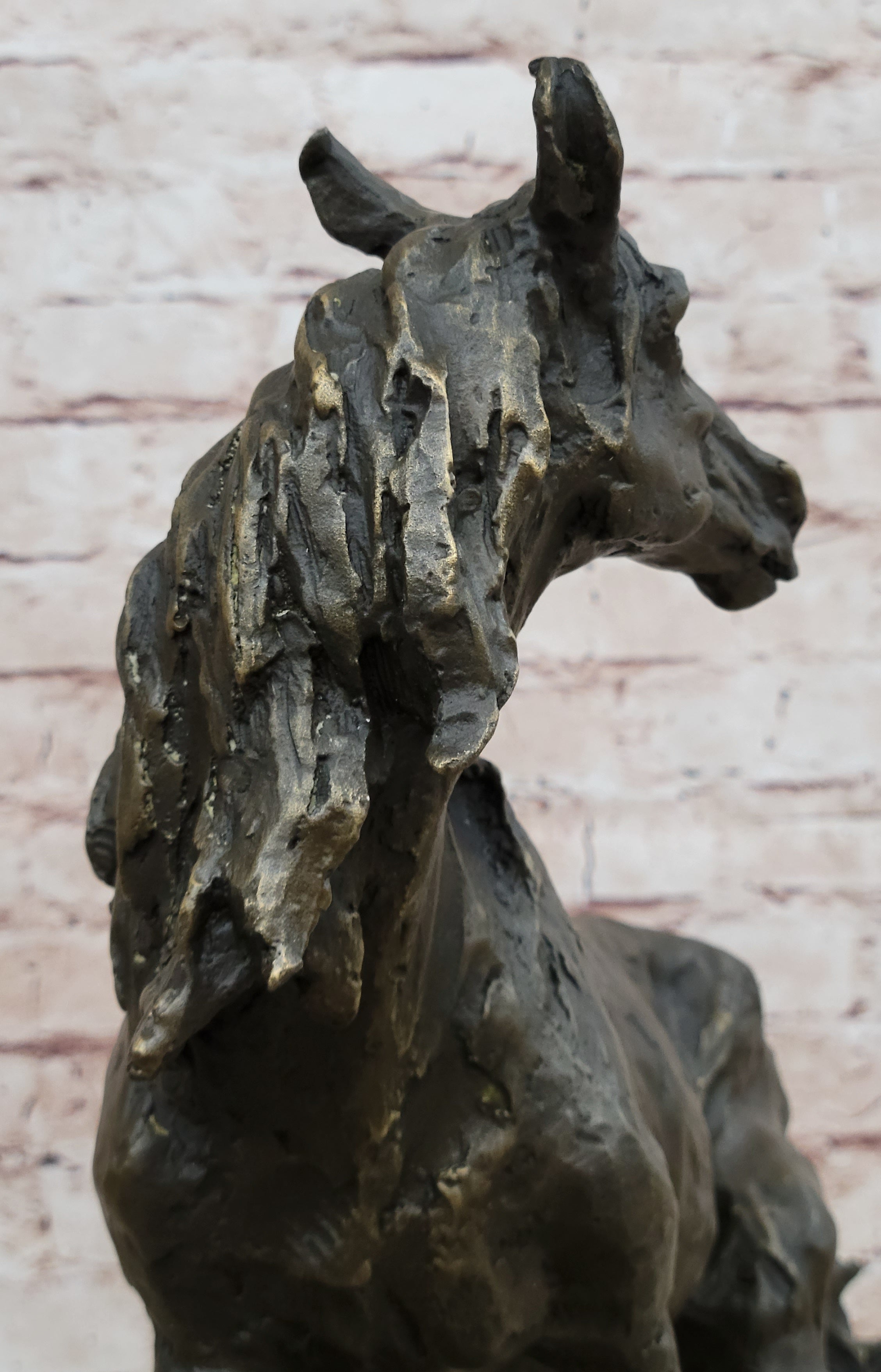 Wild Horse Bronze Statue Sculpture Figure Crude Style 17.5" x 16.5"