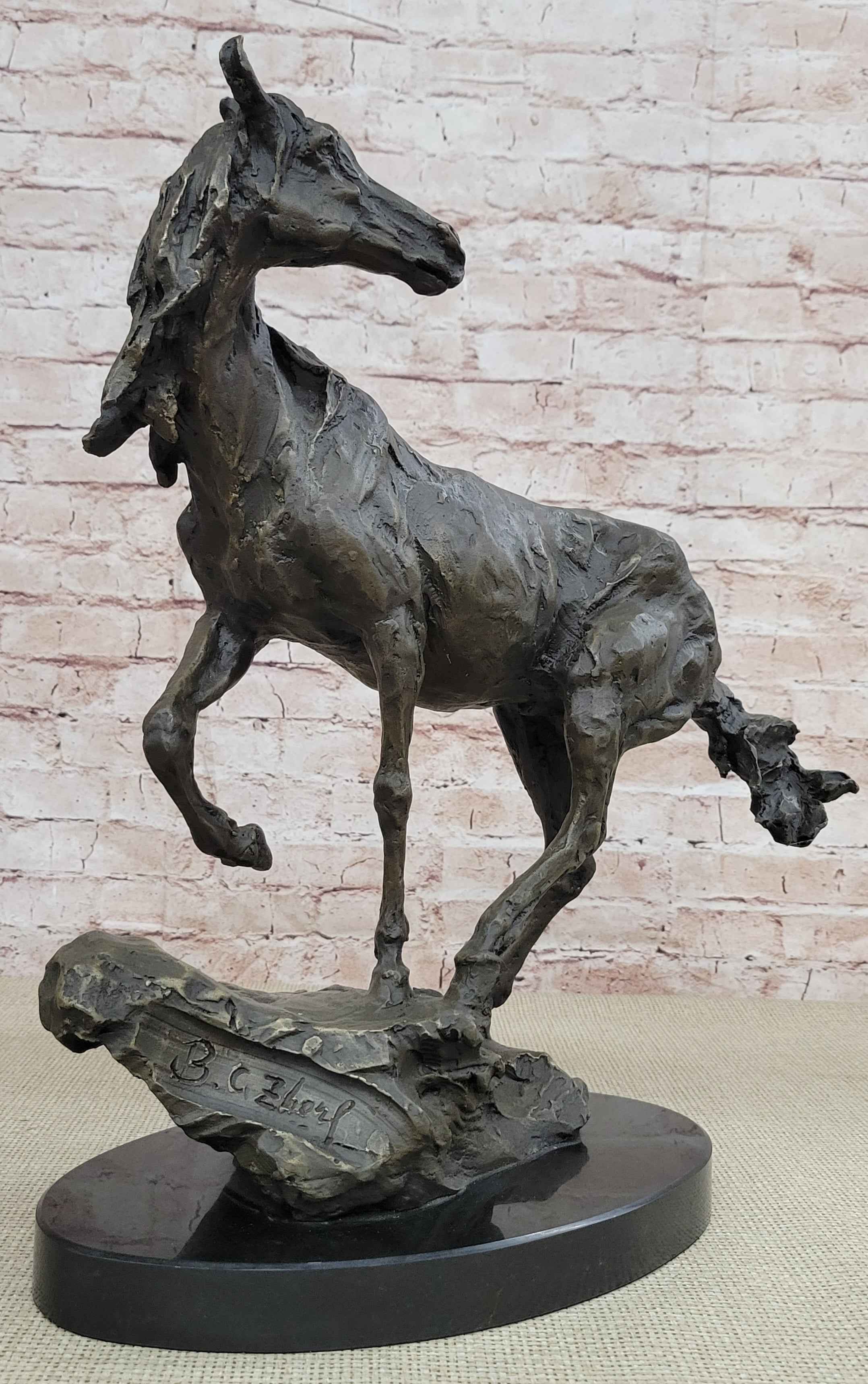 Wild Horse Bronze Statue Sculpture Figure Crude Style 17.5" x 16.5"