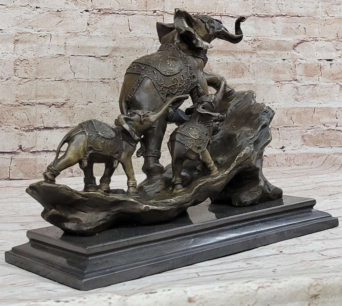 Hand Made Elephant Family Walking up The Hill Bronze Sculpture by Barye Figure