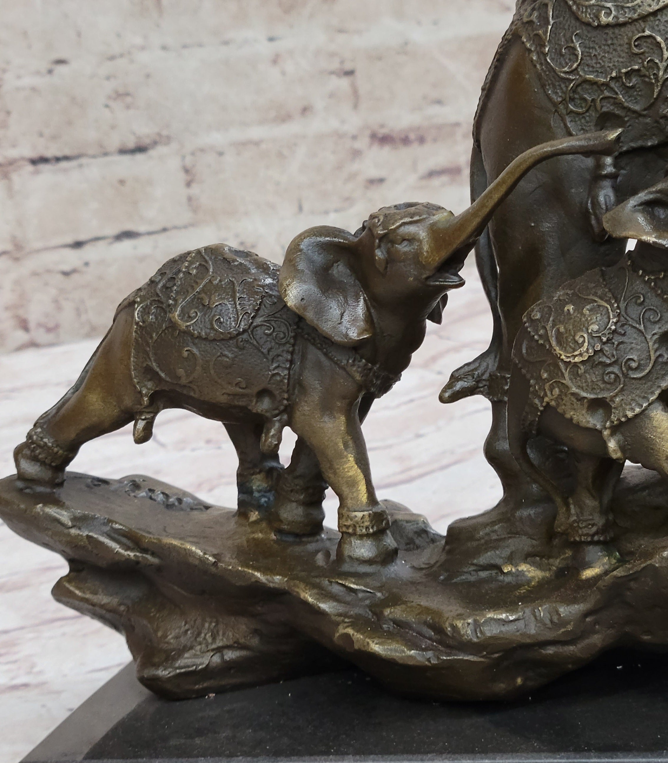 Hand Made Elephant Family Walking up The Hill Bronze Sculpture by Barye Figure