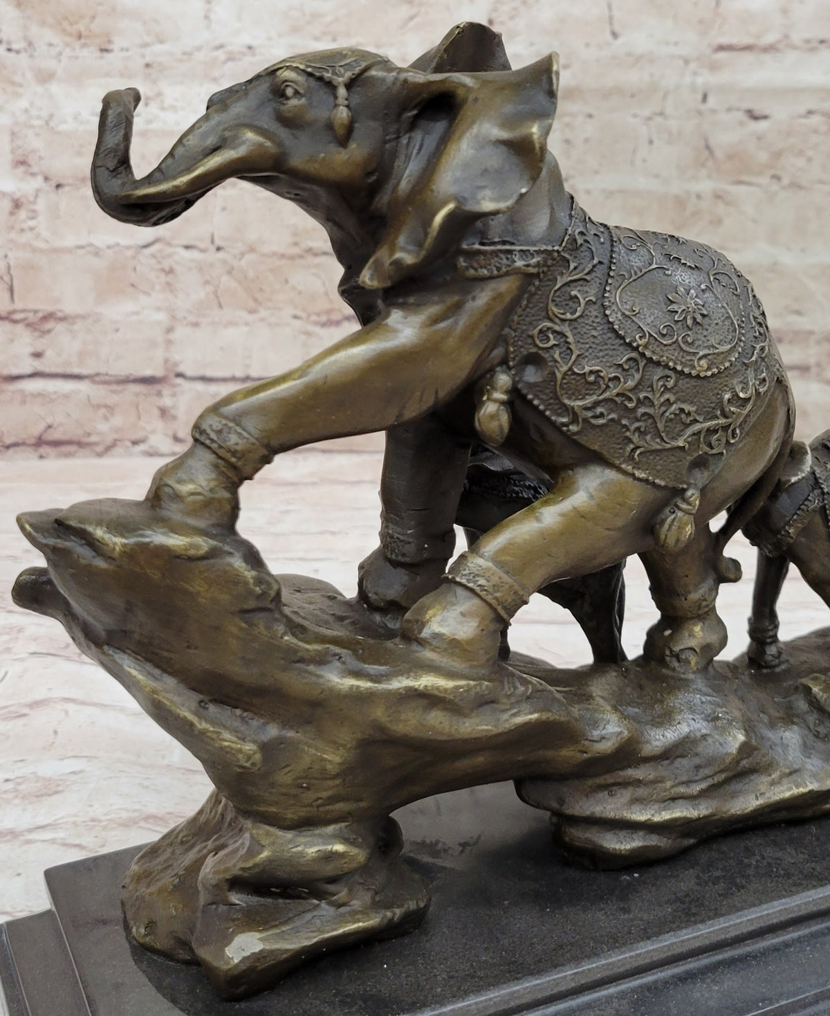 Hand Made Elephant Family Walking up The Hill Bronze Sculpture by Barye Figure