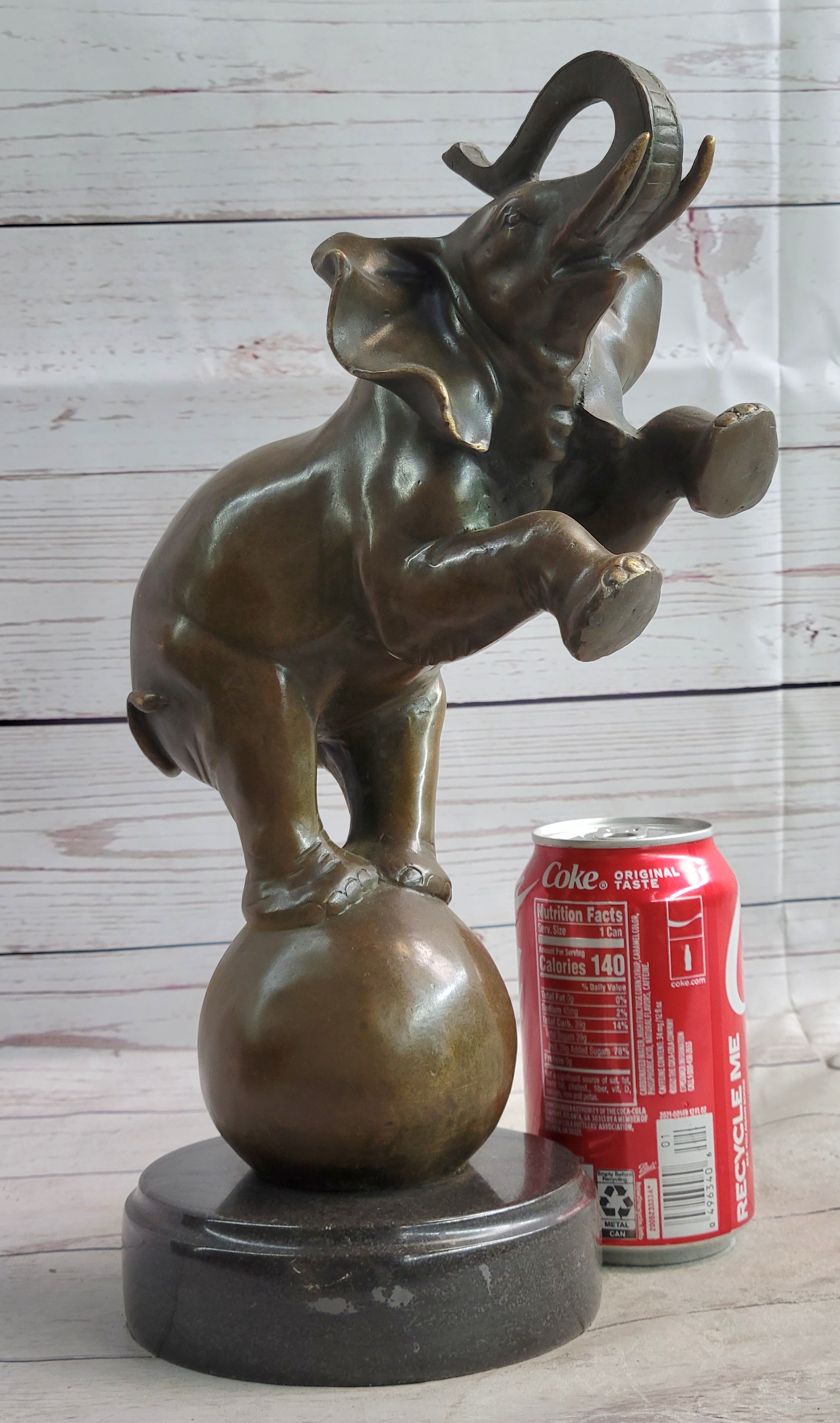 Bronze Sculpture Statue Figure Circus Elephant Balancing on Ball