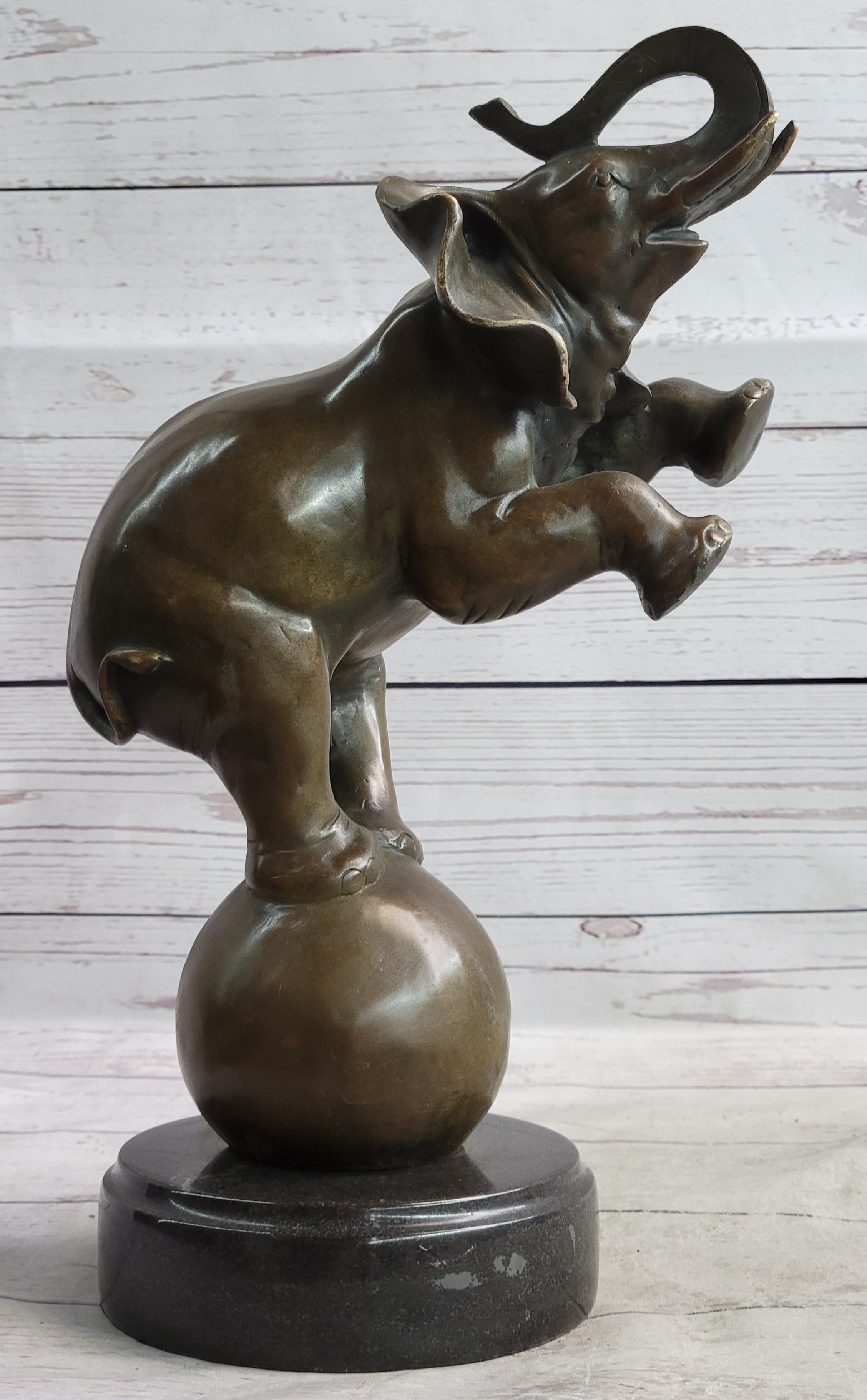 Bronze Sculpture Statue Figure Circus Elephant Balancing on Ball