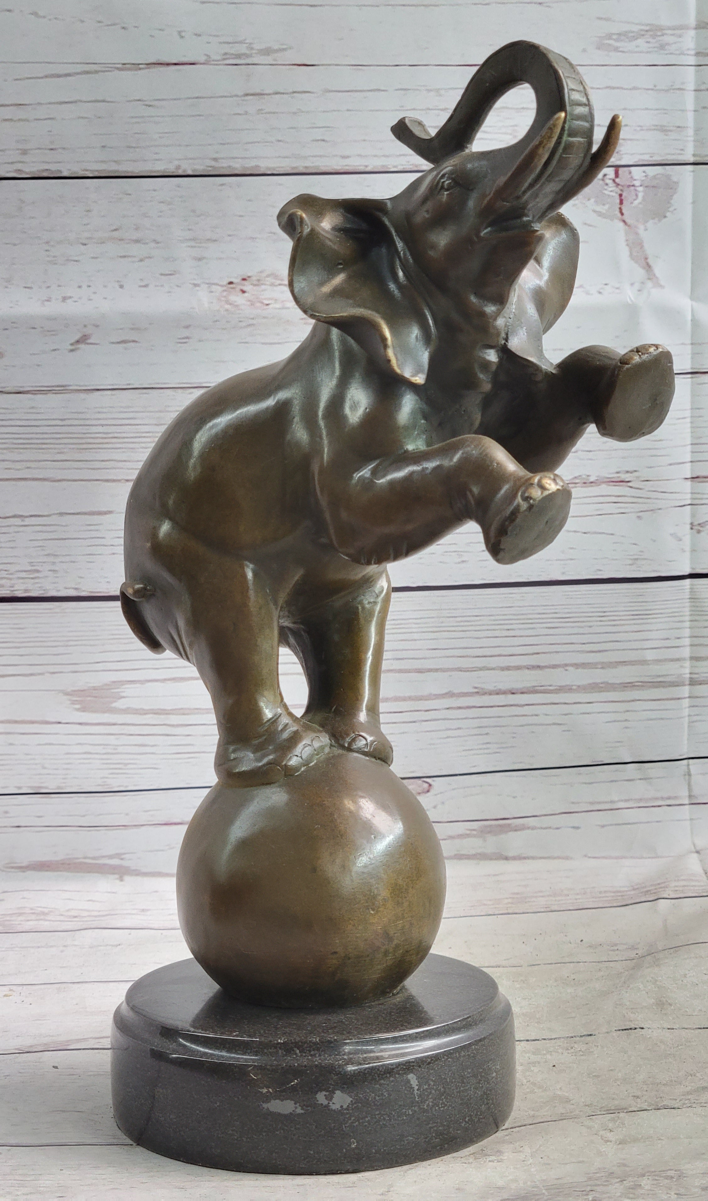 Bronze Sculpture Statue Figure Circus Elephant Balancing on Ball