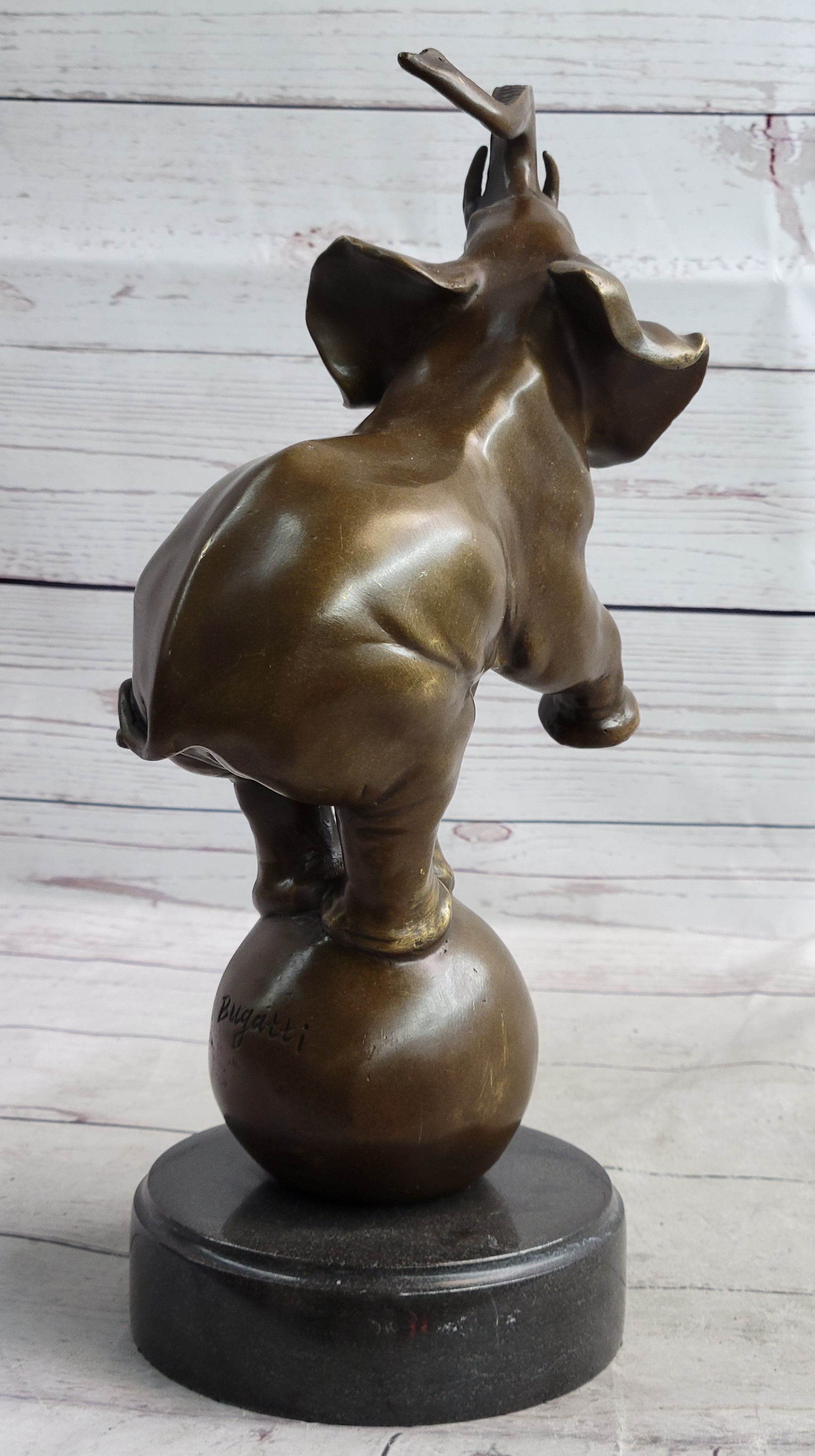 Circus Elephant Balancing on a Ball Bronze Sculpture Statue Art on Marble Base