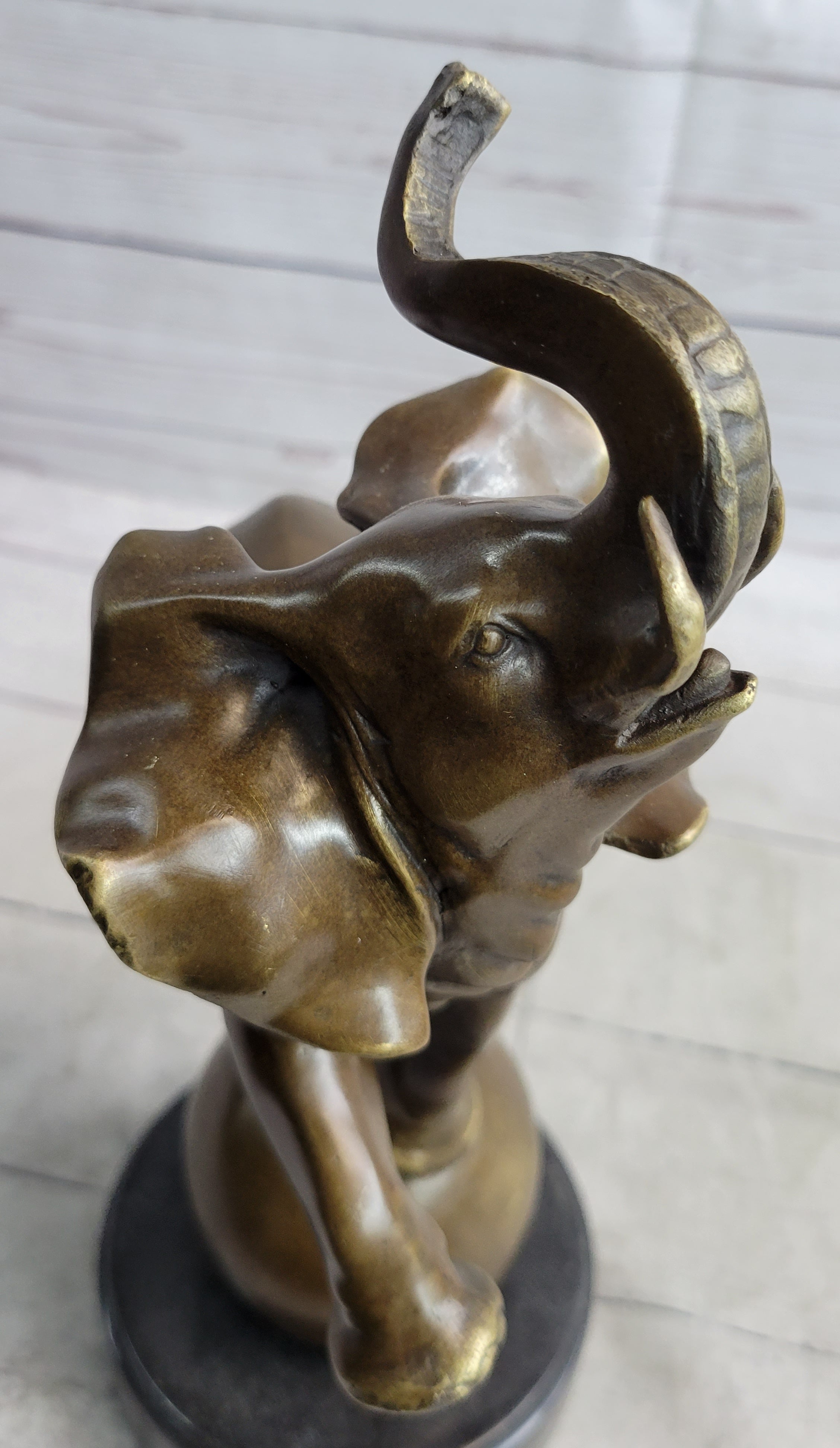 Circus Elephant Balancing on a Ball Bronze Sculpture Statue Art on Marble Base