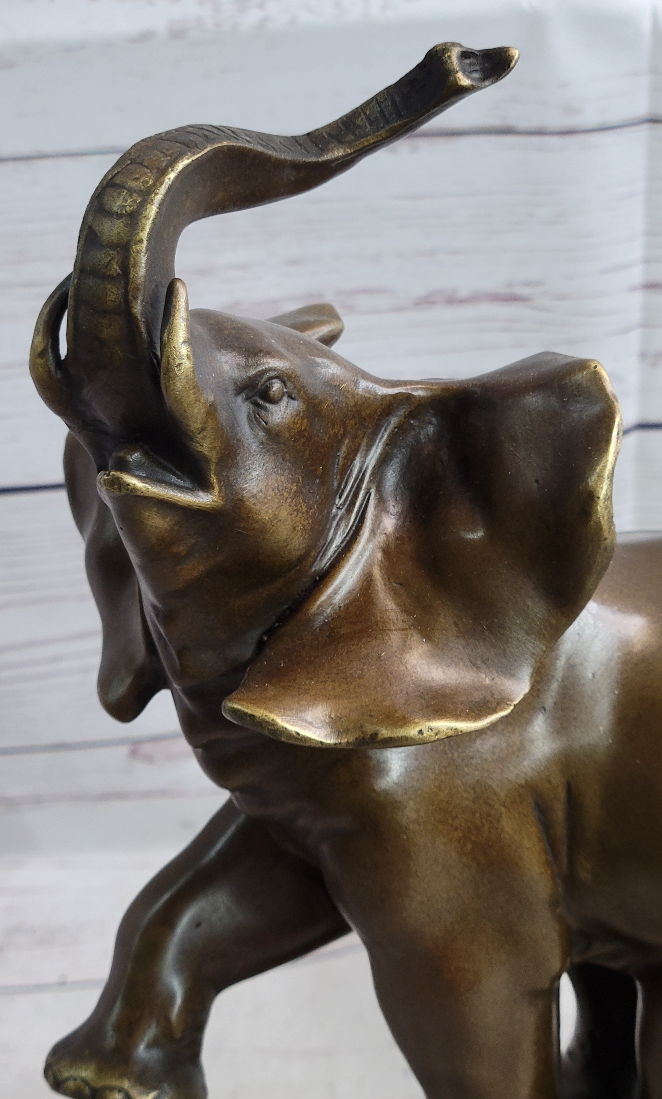 Circus Elephant Balancing on a Ball Bronze Sculpture Statue Art on Marble Base