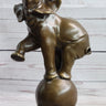 Circus Elephant Balancing on a Ball Bronze Sculpture Statue Art on Marble Base
