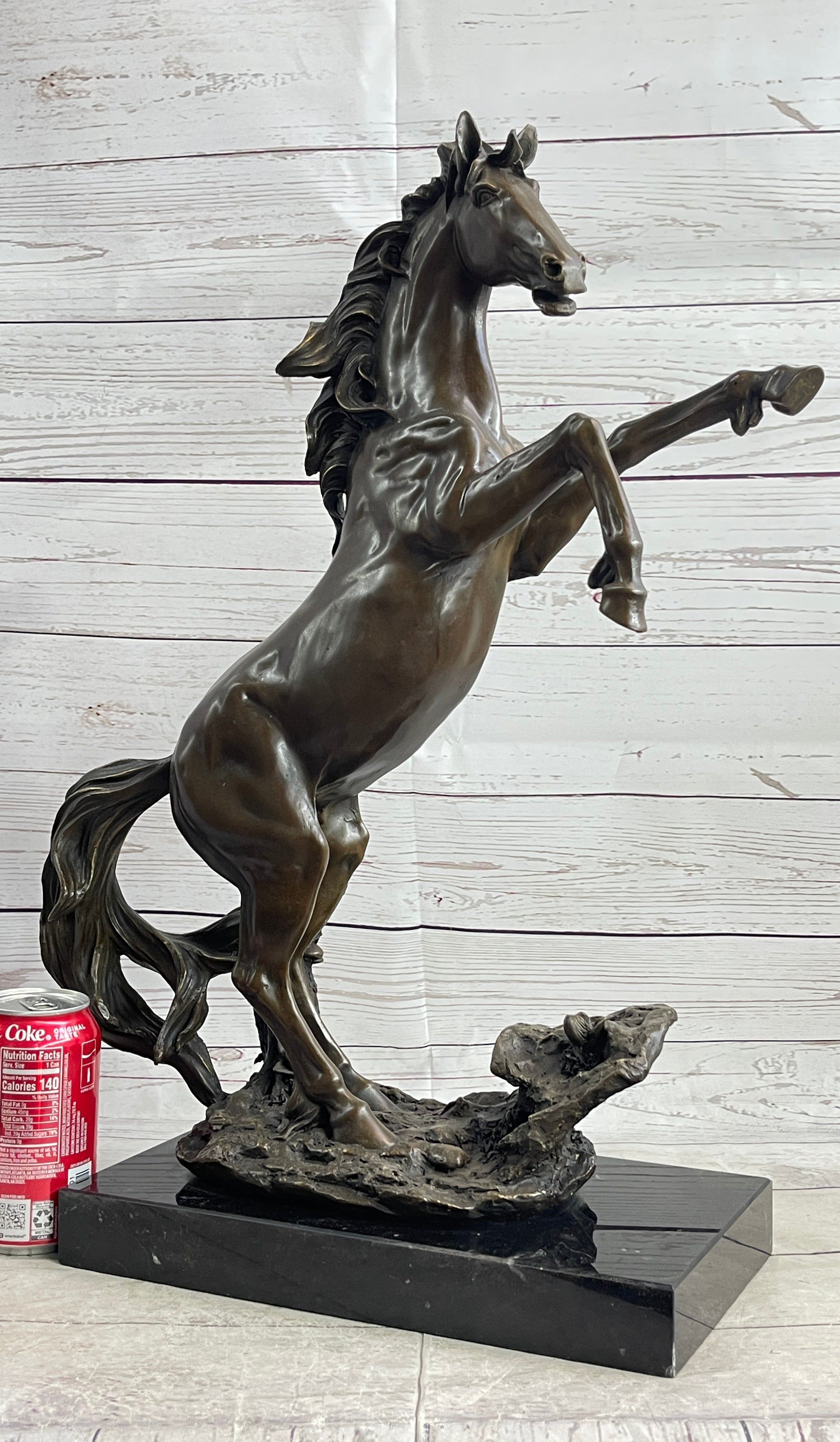 Rearing Wild Stallion Horse Bronze Statue Sculpture Figure Equestrian Horses Decor Signed Art